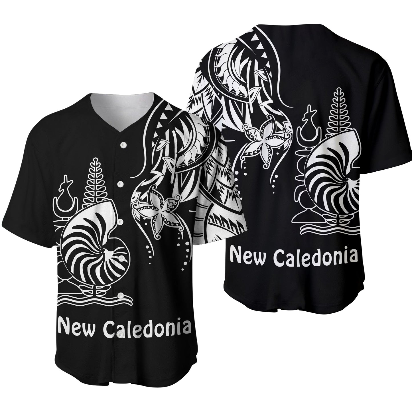 New Caledonia Baseball Jersey Emblem Nautilus Shell Version Black