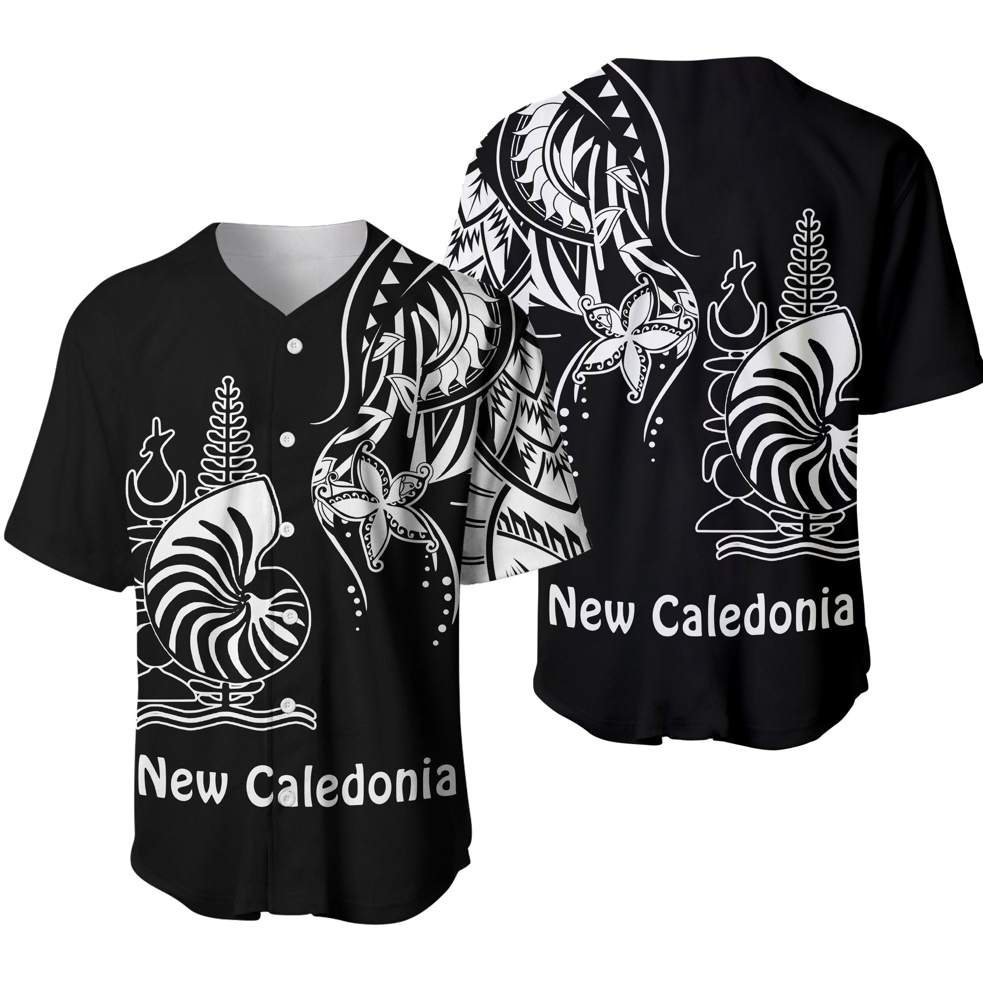 New Caledonia Baseball Jersey Emblem Nautilus Shell Version Black