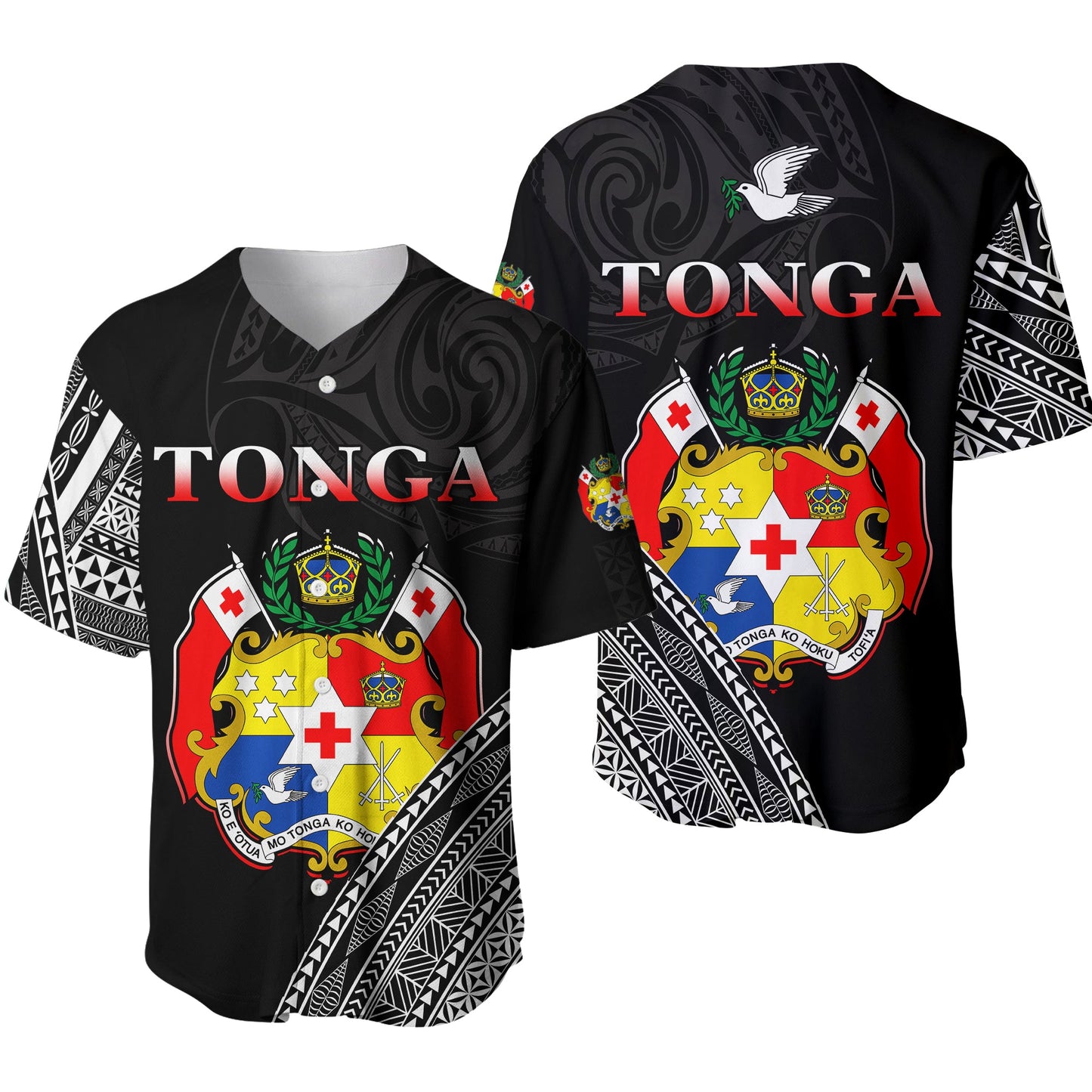Tonga Baseball Jersey Tongan Pattern Blithesome Version Black