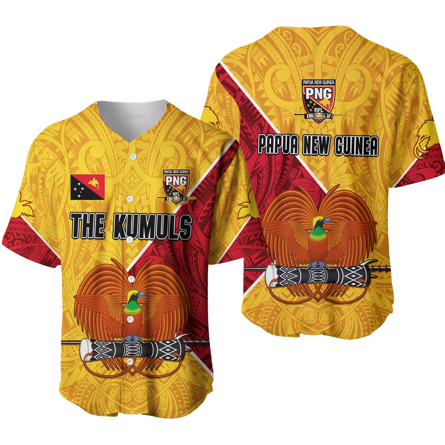 The Kumuls PNG Baseball Jersey Papua New Guinea Polynesian Dynamic Style