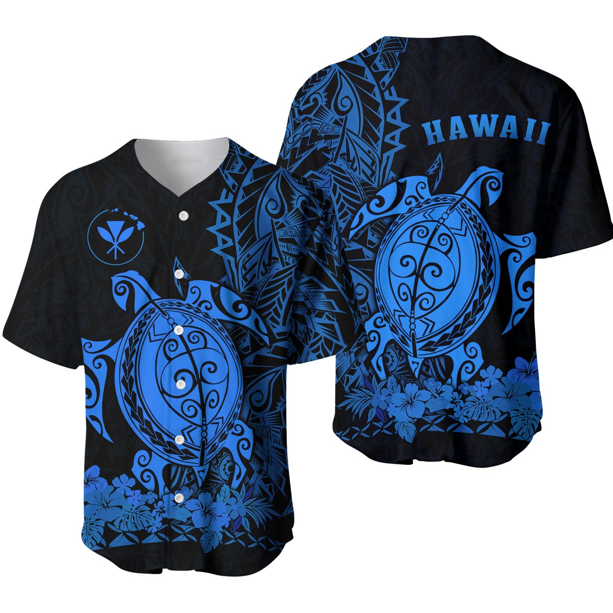 Hawaii Polynesian Baseball Jersey Blue Sea Turtles Hawaiian