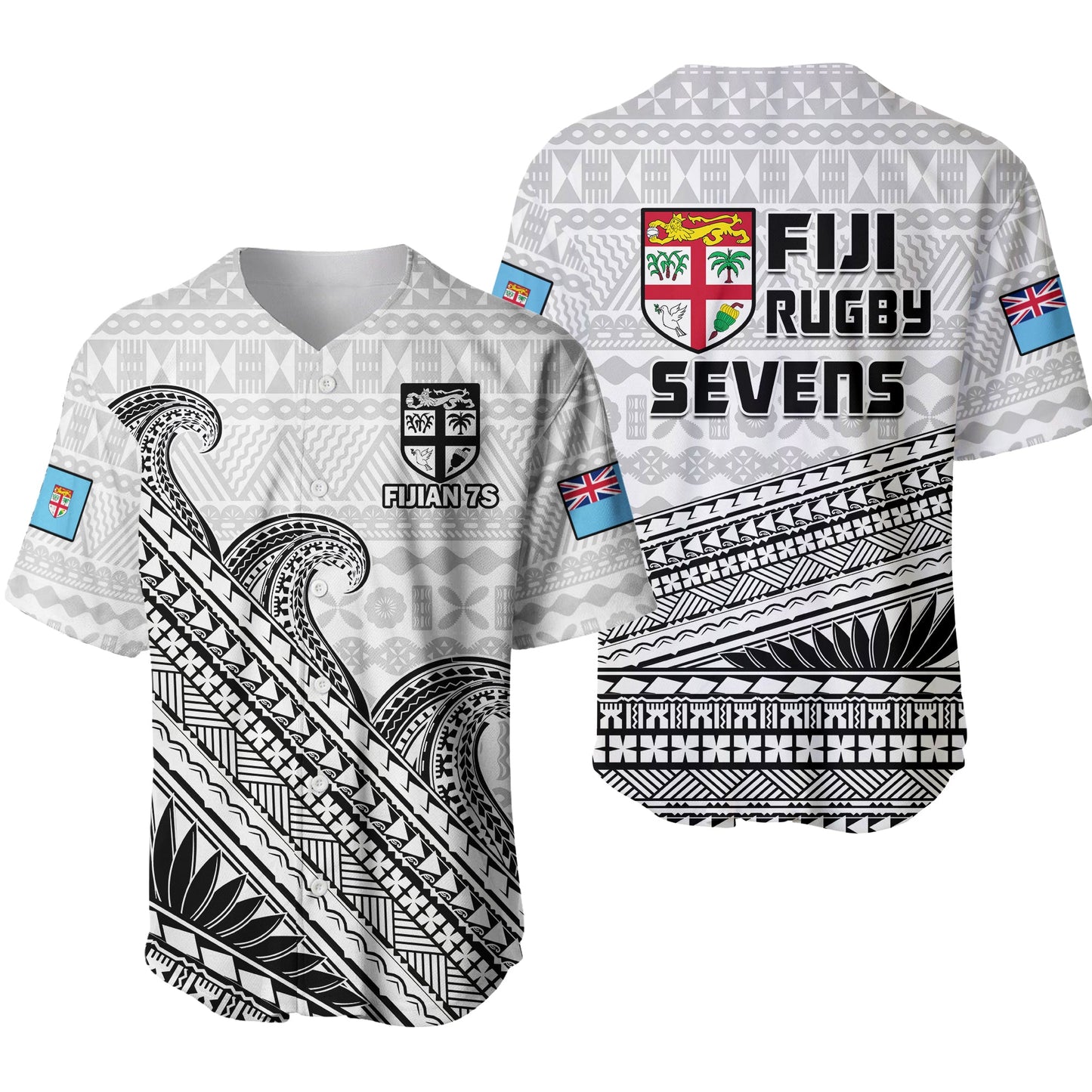 Fiji Sevens Rugby Baseball Jersey Fijian 7s Tapa Polynesian Art