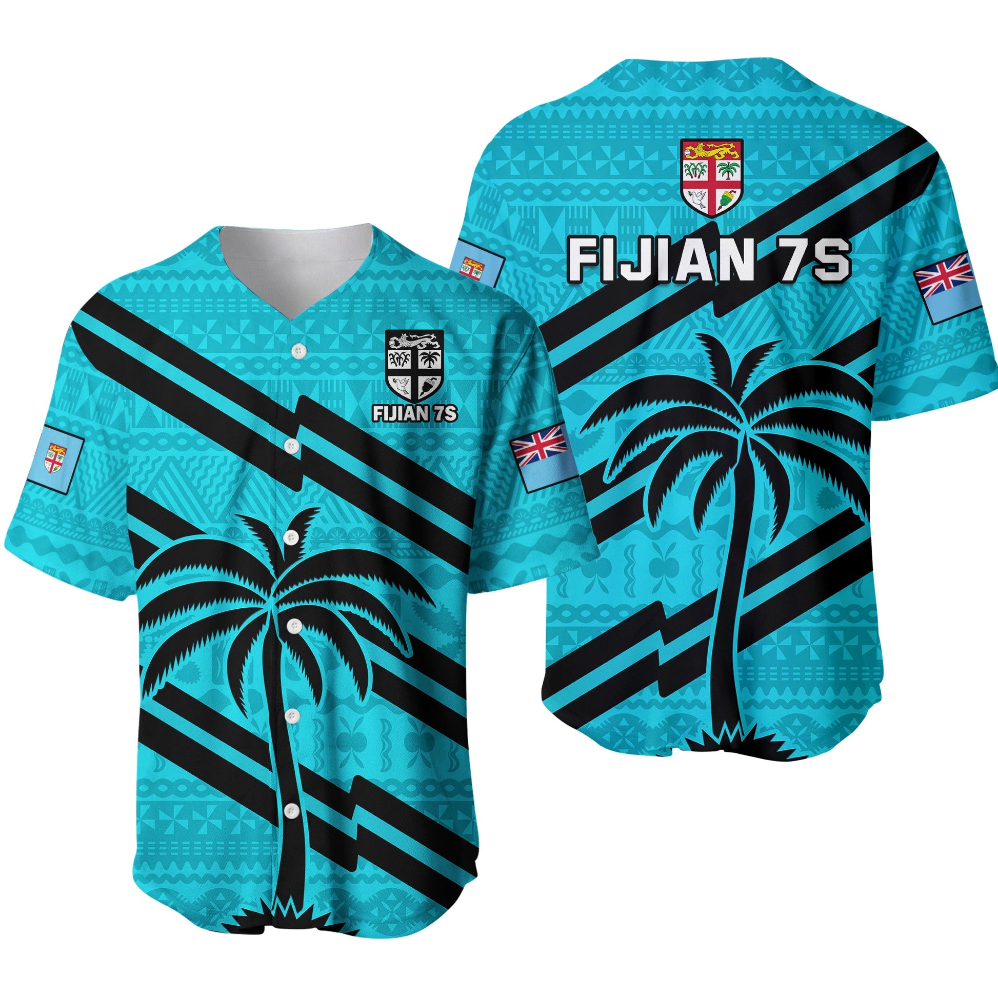 Fiji Rugby Tapa Pattern Fijian 7s Cyan Baseball Jersey