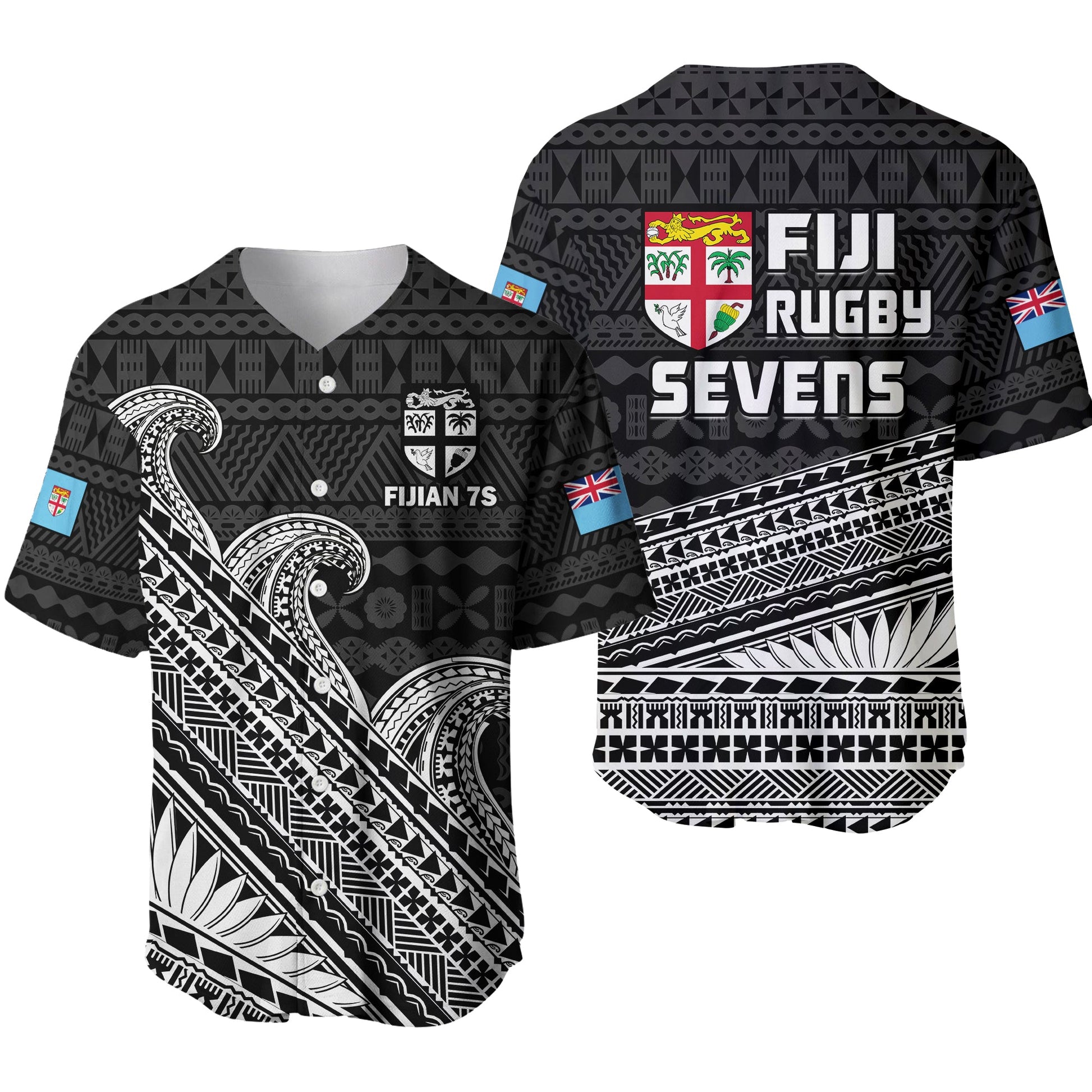 Fiji Sevens Rugby Fijian 7s Black Tapa Polynesian Art Baseball Jersey