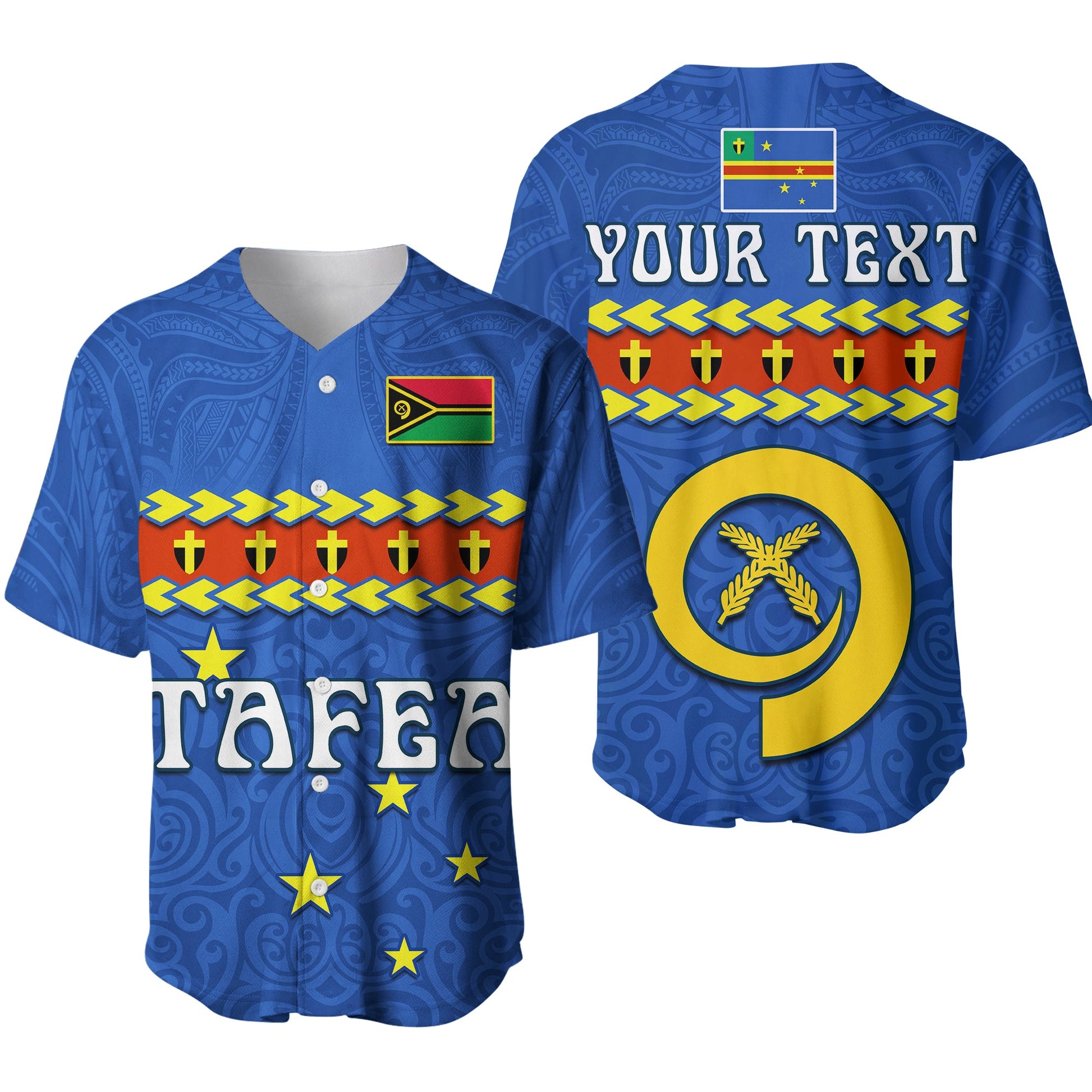 (Custom Personalised) Tafea Province Baseball Jersey Vanuatu Pig Tusk Polynesian Flag Style
