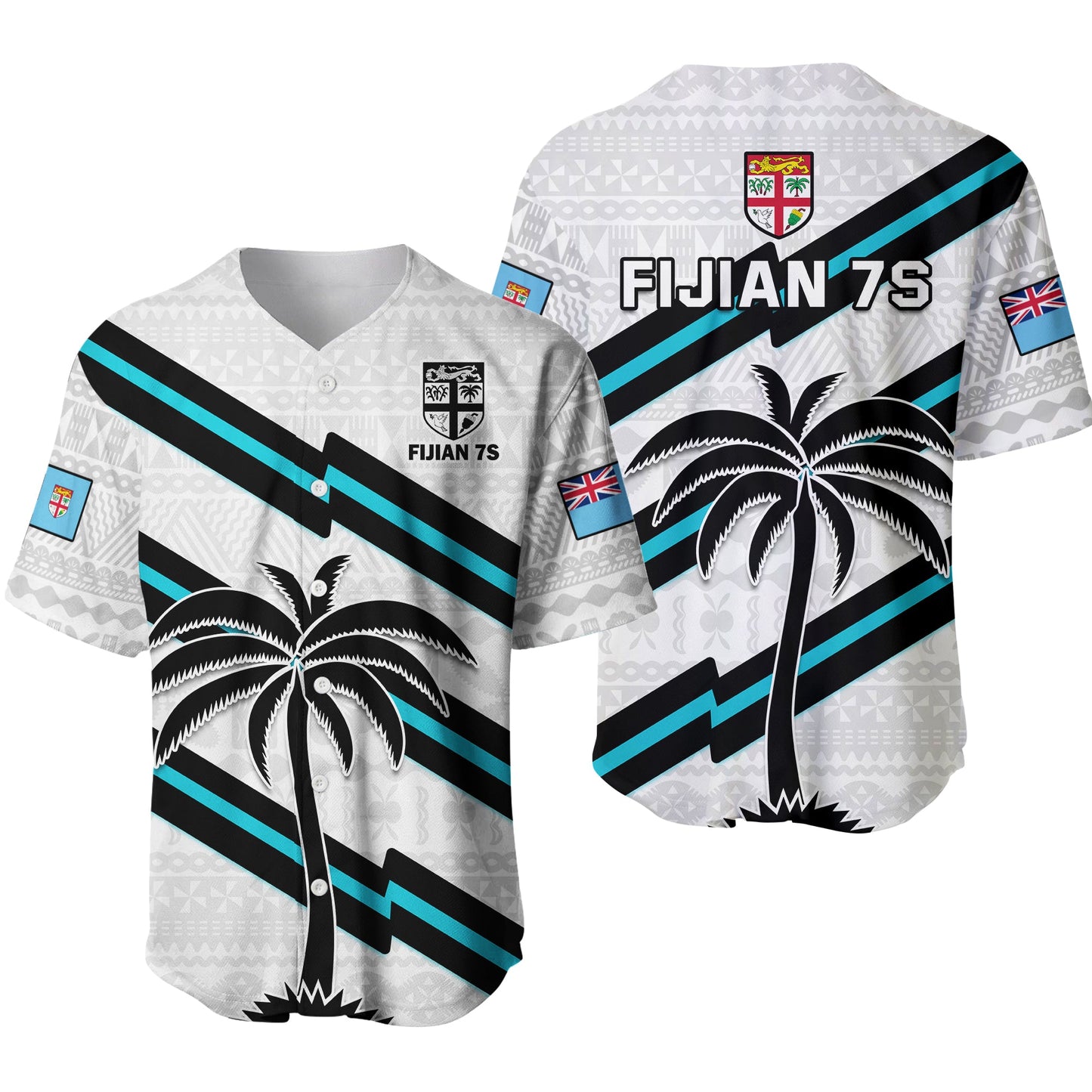 Fiji Rugby Tapa Pattern Fijian 7s White Baseball Jersey