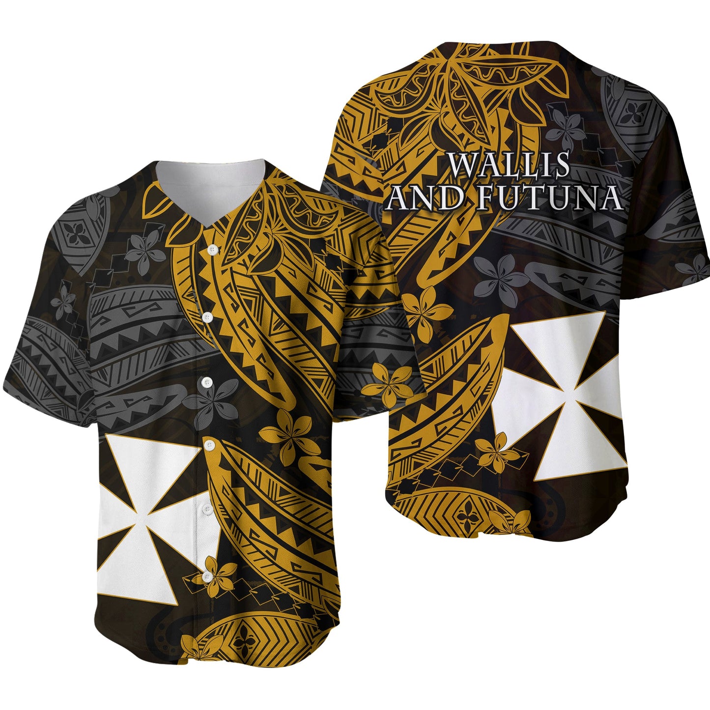 Wallis and Futuna Baseball Jersey Enjoy Polynesian Flowers Version Gold