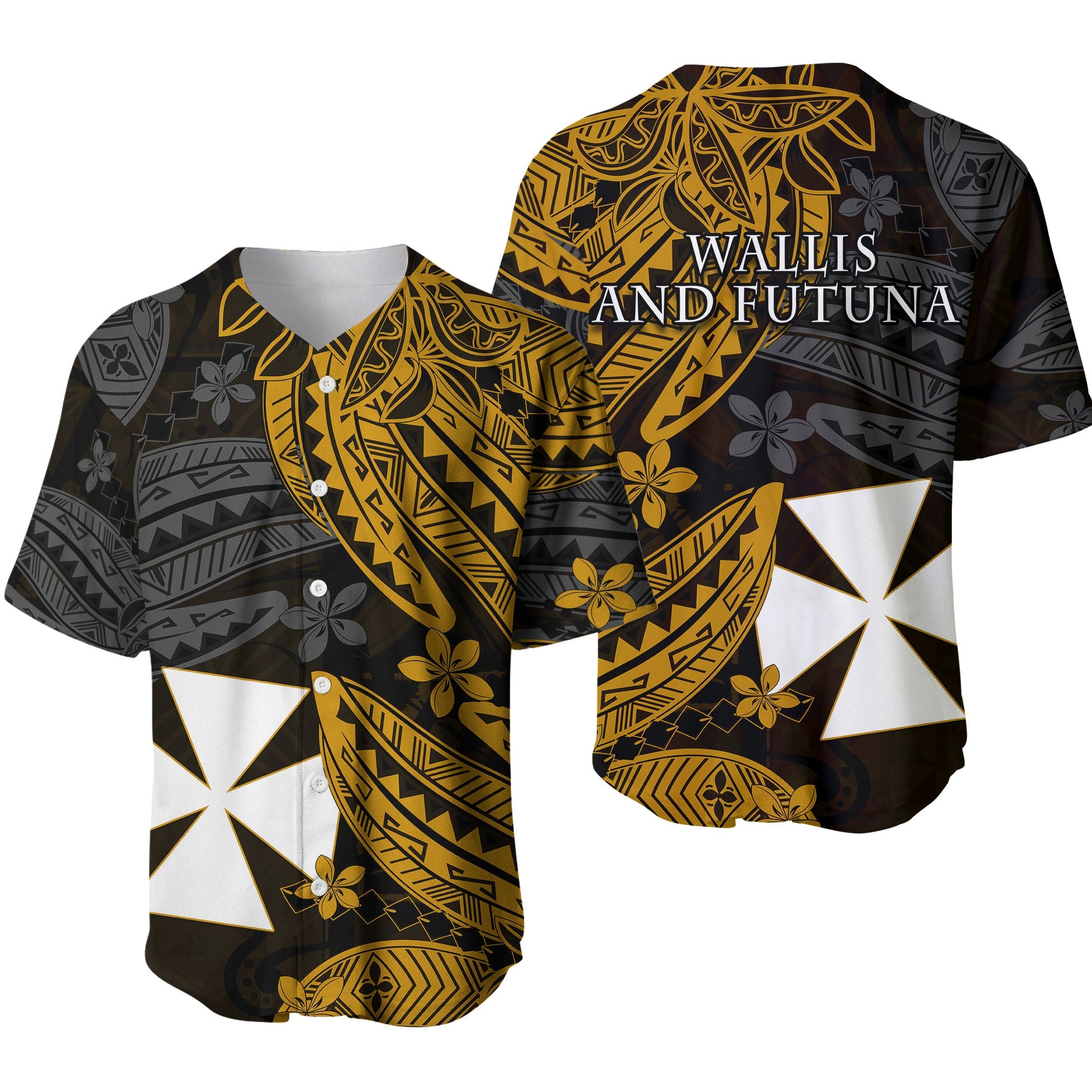 Wallis and Futuna Baseball Jersey Enjoy Polynesian Flowers Version Gold