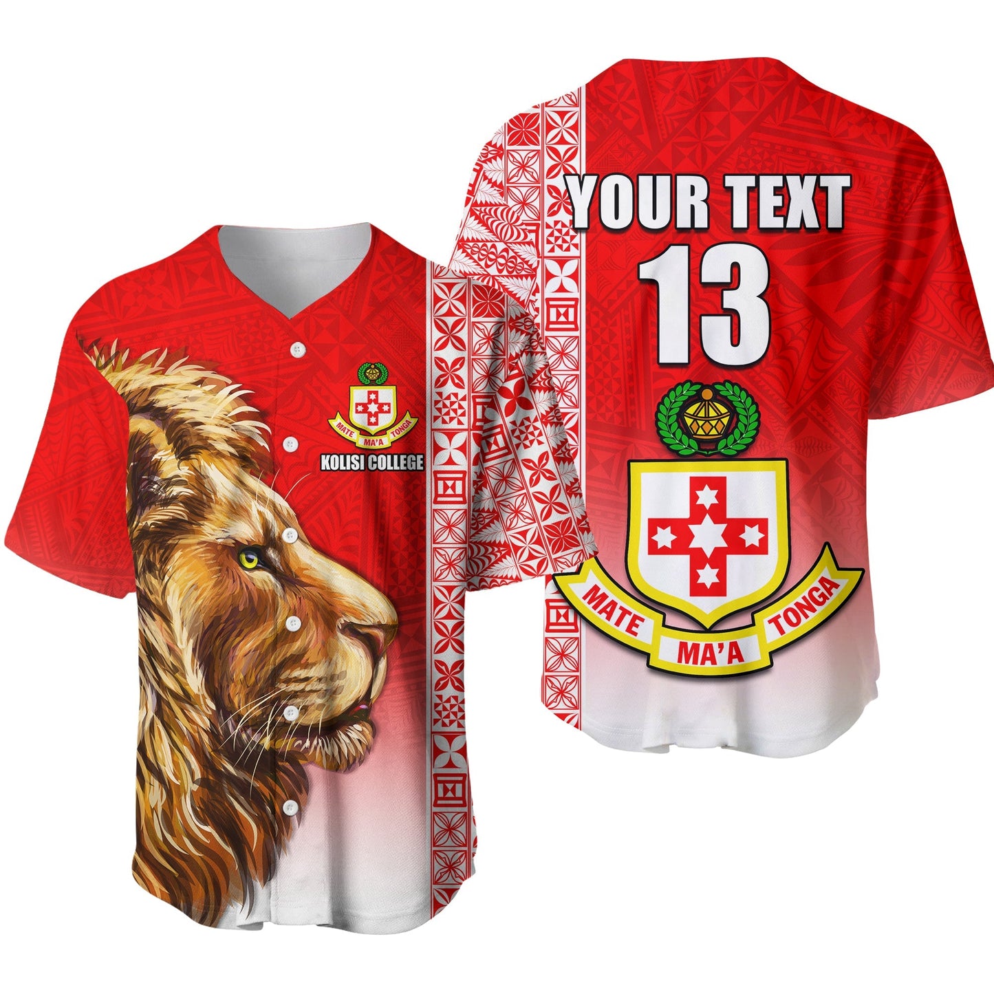 (Custom Text and Number) Kolisi Tonga College Atele Baseball Jersey Home of the Lions