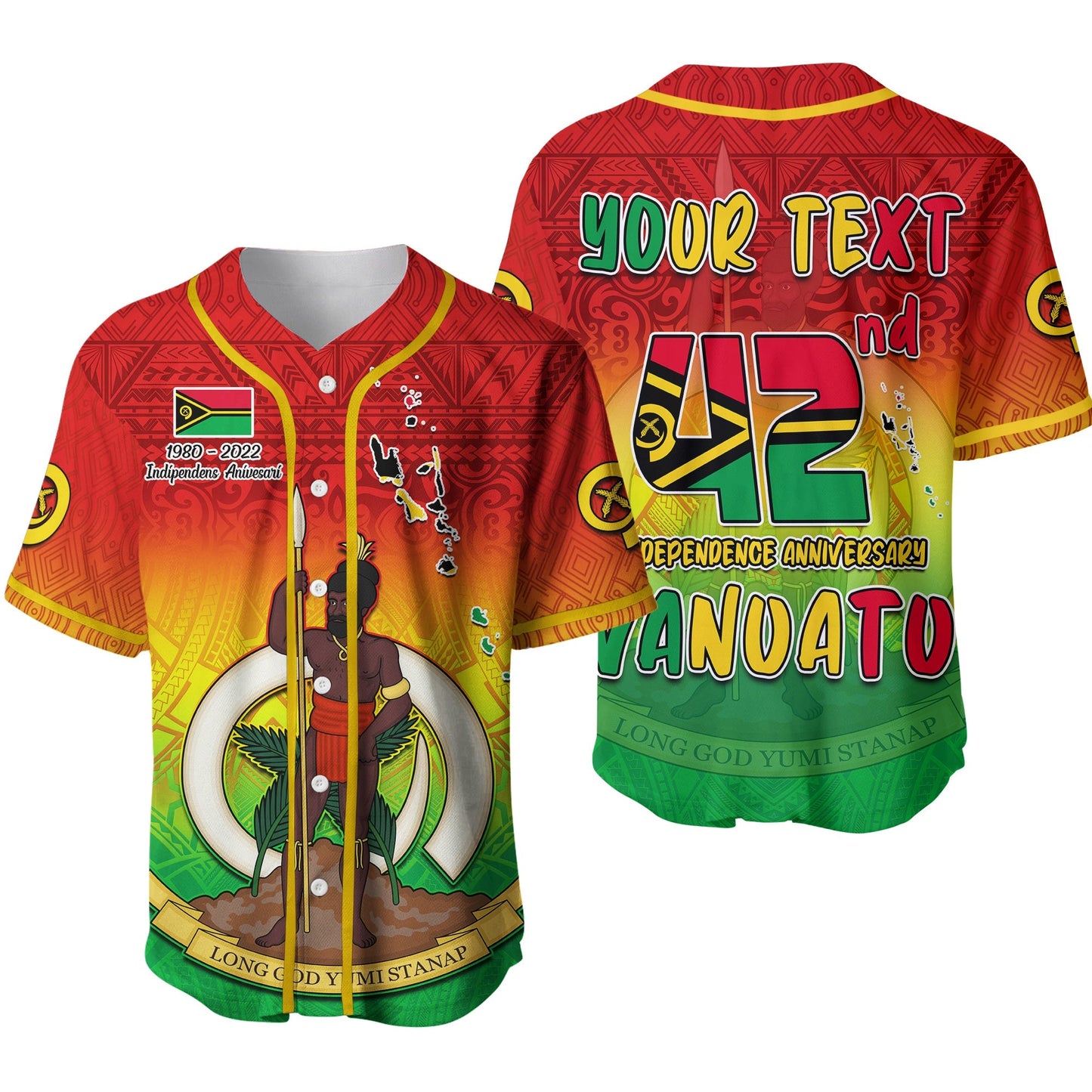 (Custom Personalised) Vanuatu Independence Day Baseball Jersey 42nd Anniversary Yumi Yumi Yumi Ver.02