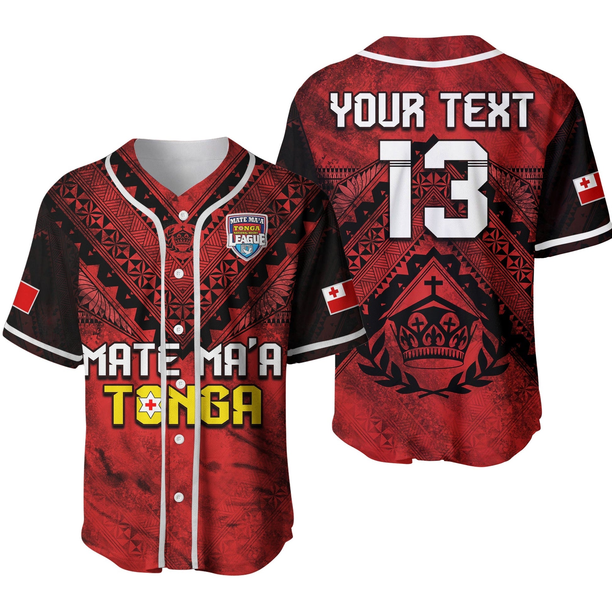 (Custom Text and Number) Tonga Rugby MMT Baseball Jersey Ngatu Mate Maa Tonga Grunge Ver.02