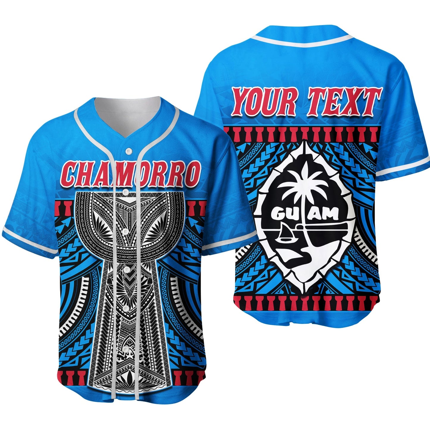 (Custom Personalised) Guam Chamorro Baseball Jersey Latte Stone Blue Polynesian Haligi Ver.02