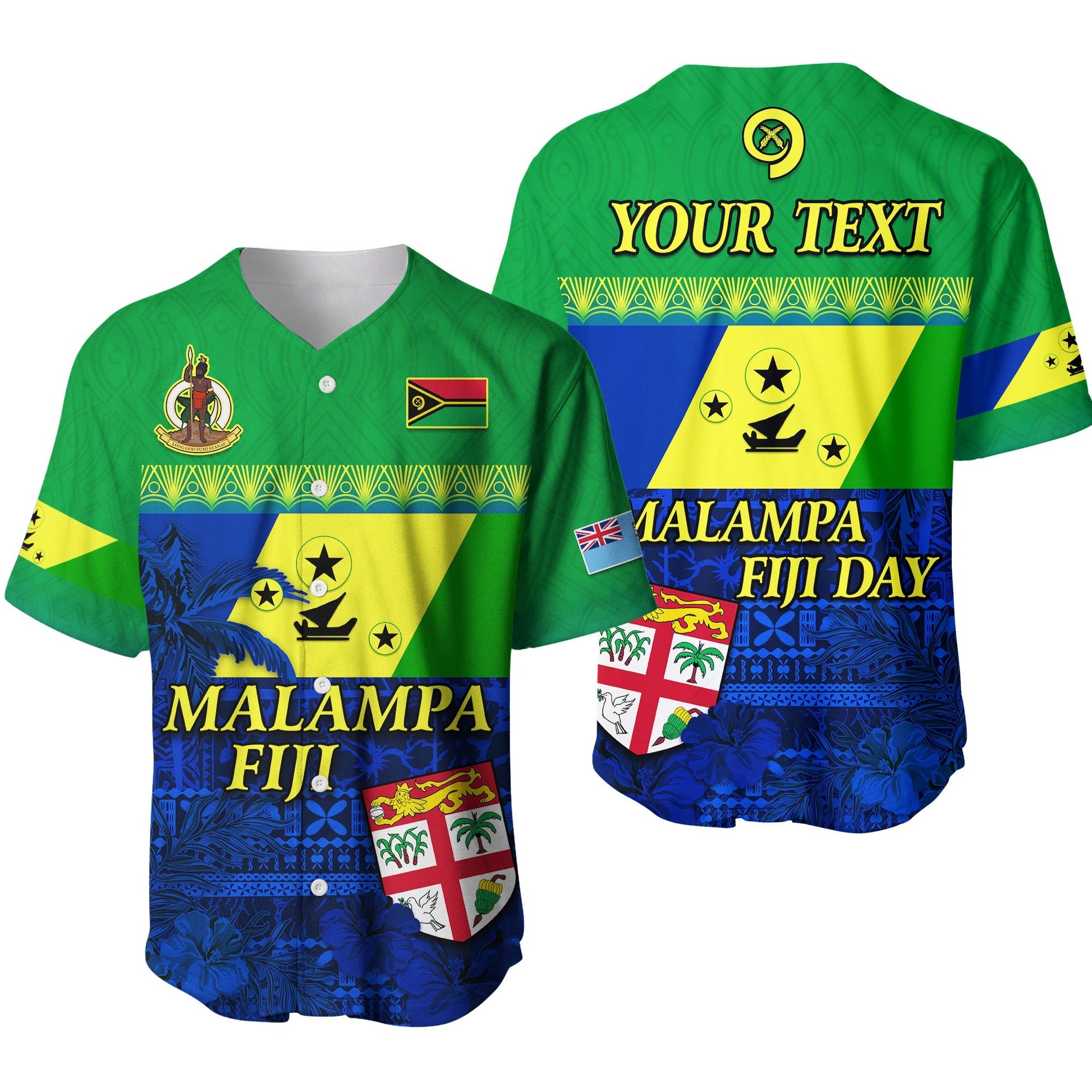 (Custom Personalised) Malampa Fiji Day Baseball Jersey Vanuatu Polynesia mix Flowers