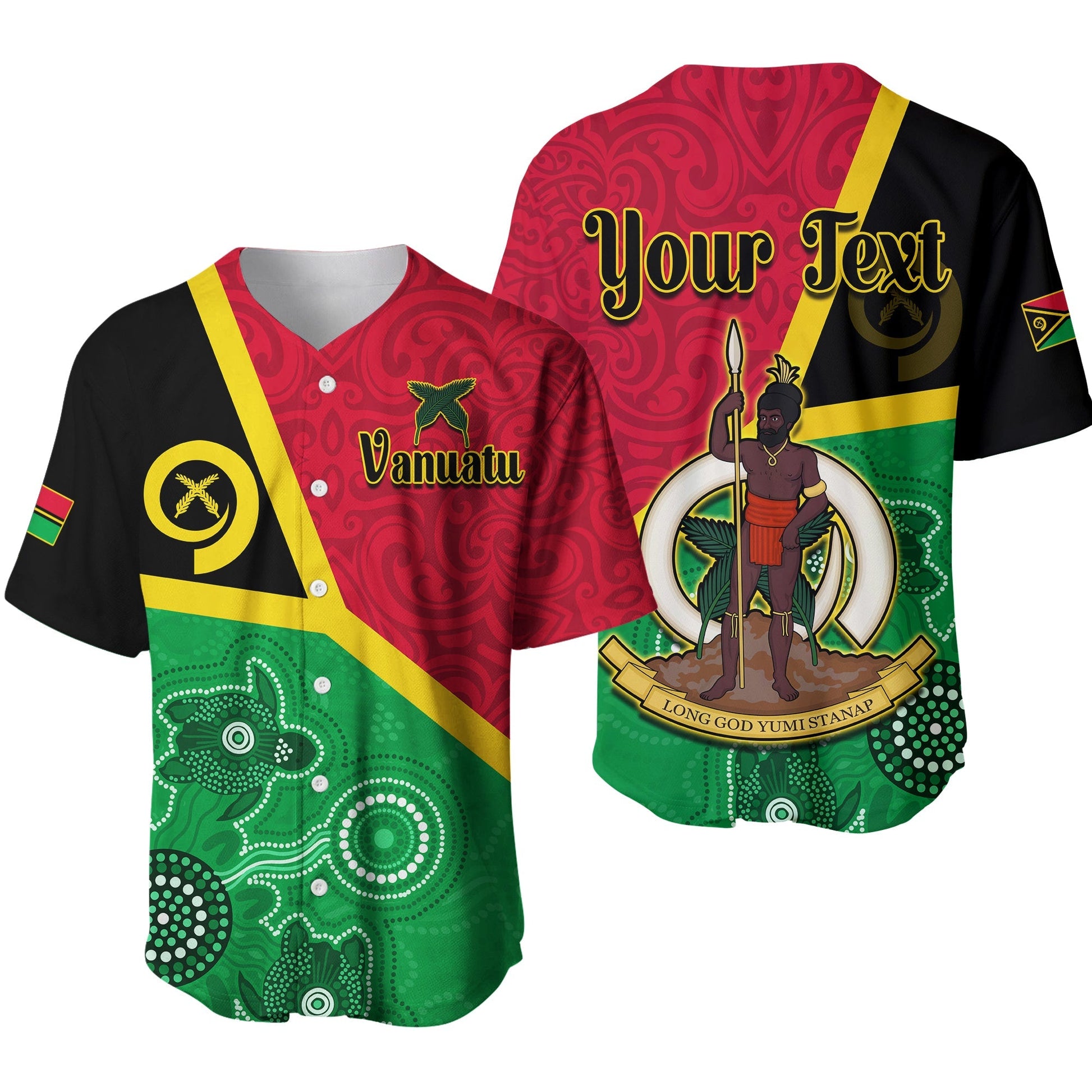 (Custom Personalised) Vanuatu Baseball Jersey Aboriginal Turtle Mix Sand Drawing Ver.01