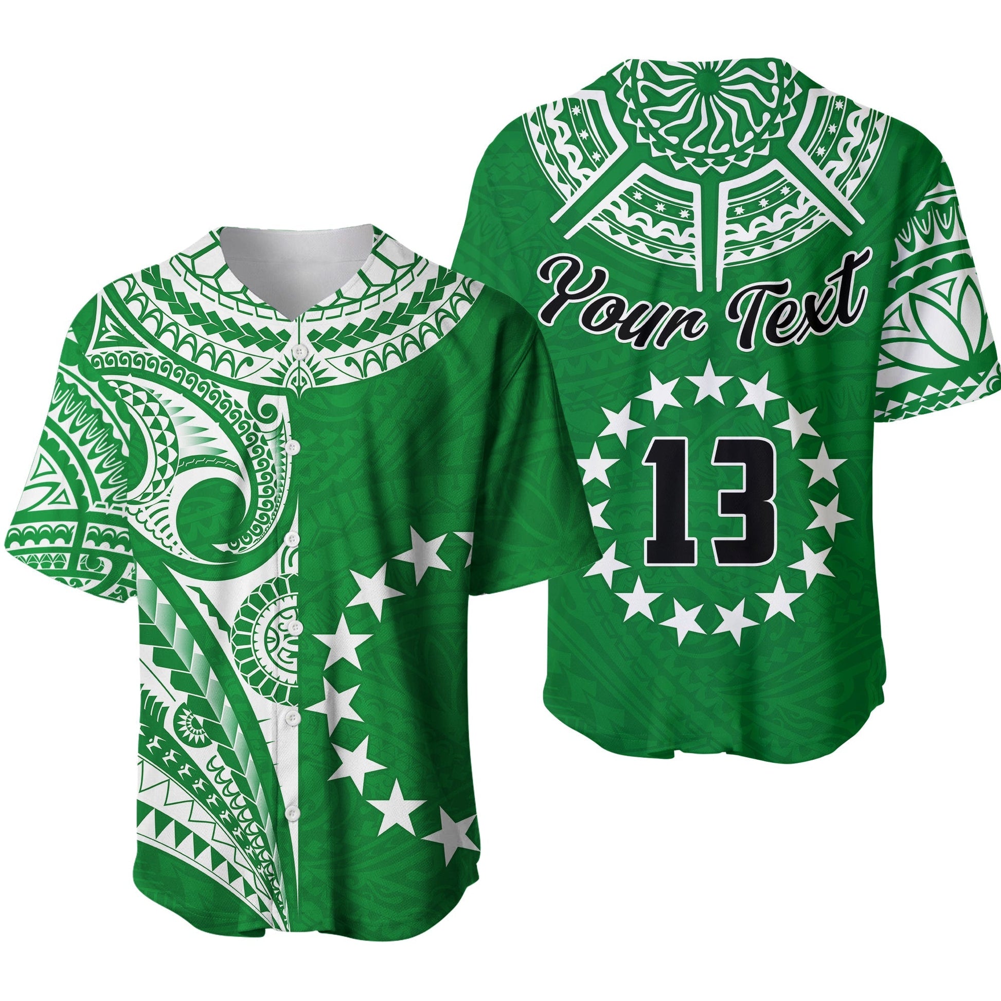 (Custom Text and Number) Cook Islands Tatau Baseball Jersey Symbolize Passion Stars Version Green