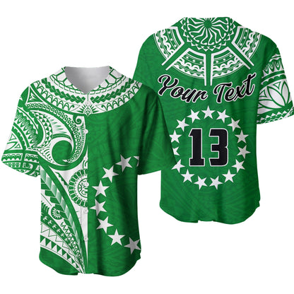 (Custom Text and Number) Cook Islands Tatau Baseball Jersey Symbolize Passion Stars Version Green