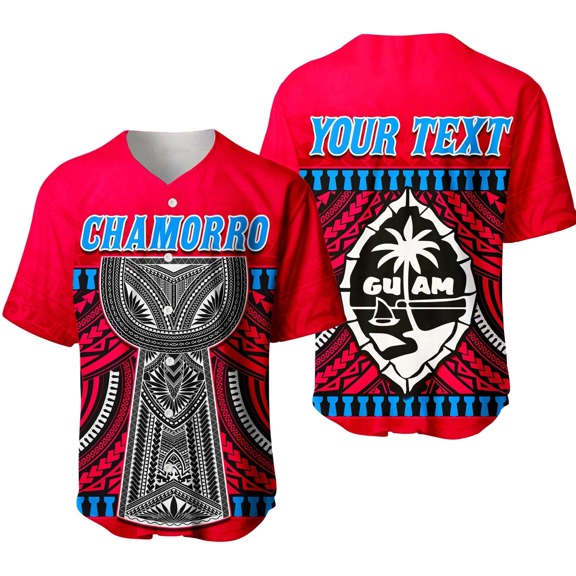 (Custom Personalised) Guam Chamorro Baseball Jersey Latte Stone Red Polynesian Haligi Ver.01