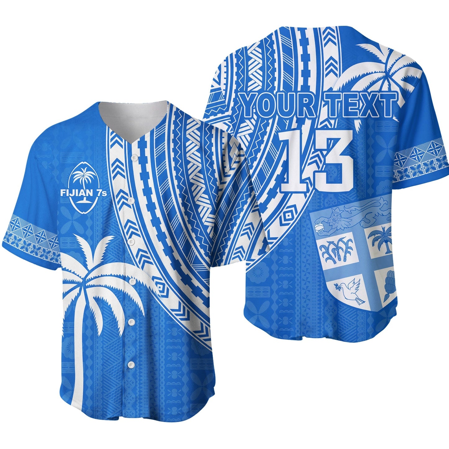 (Custom Text and Number) Fiji Rugby Sevens Baseball Jersey Fijian 7s Tapa Polynesian Blue Ver.01