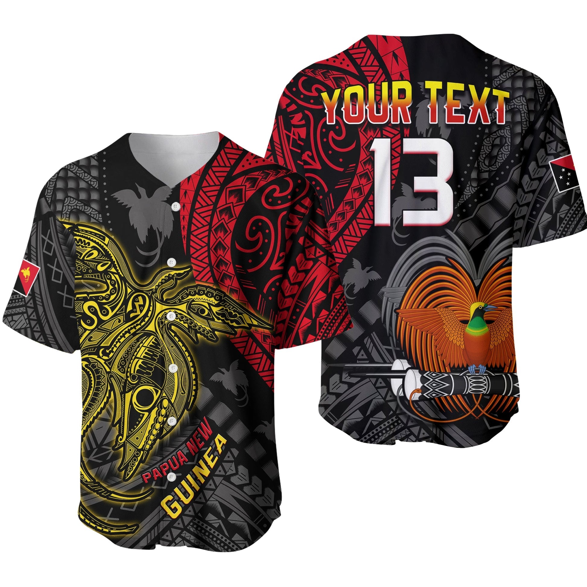 (Custom Text and Number) Papua New Guinea Baseball Jersey Raggiana Birds Of Paradise Happy 47th Independence Day