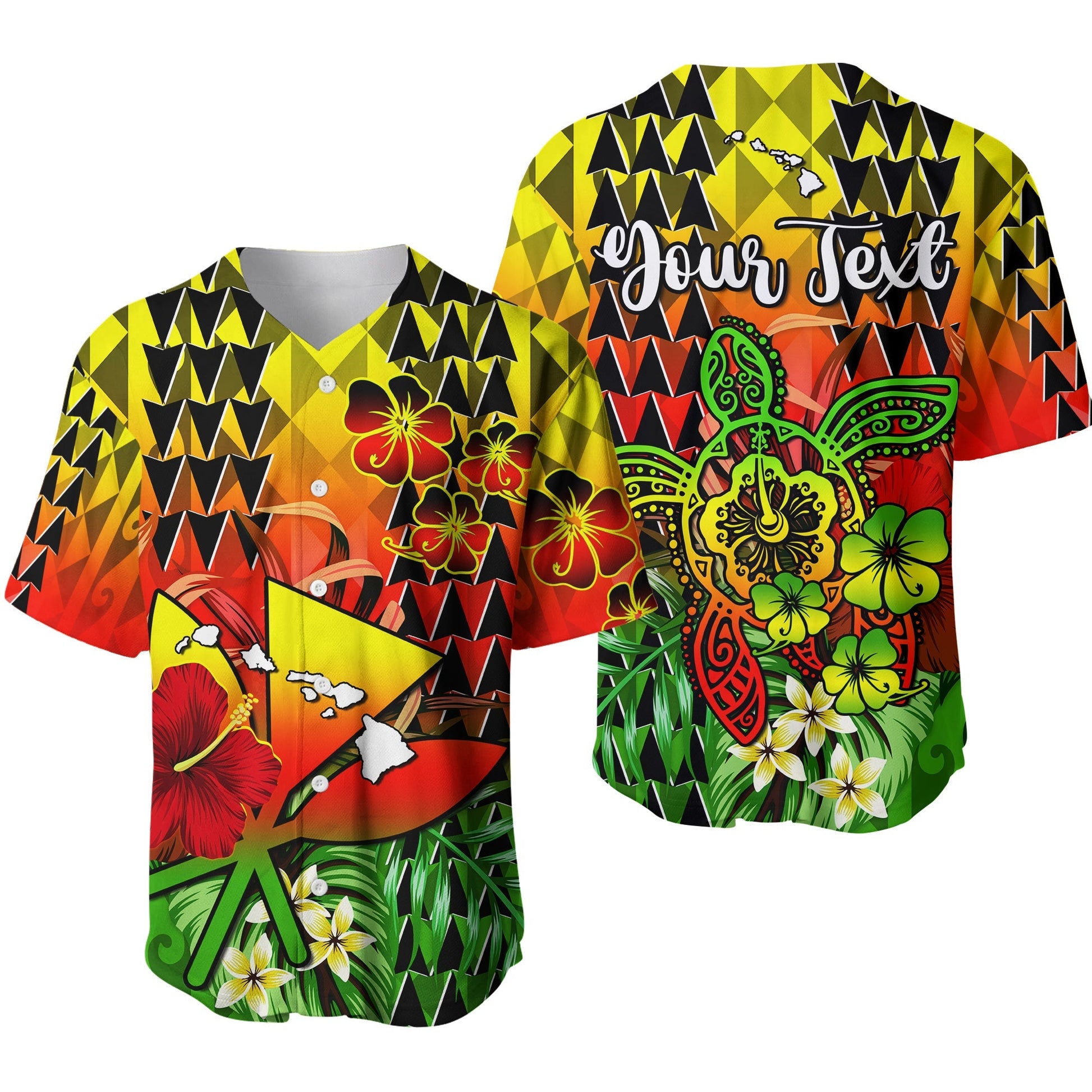 (Custom Personalised) Hawaii Flowers Baseball Jersey Color Tribal Pattern Hawaiian Ver.01