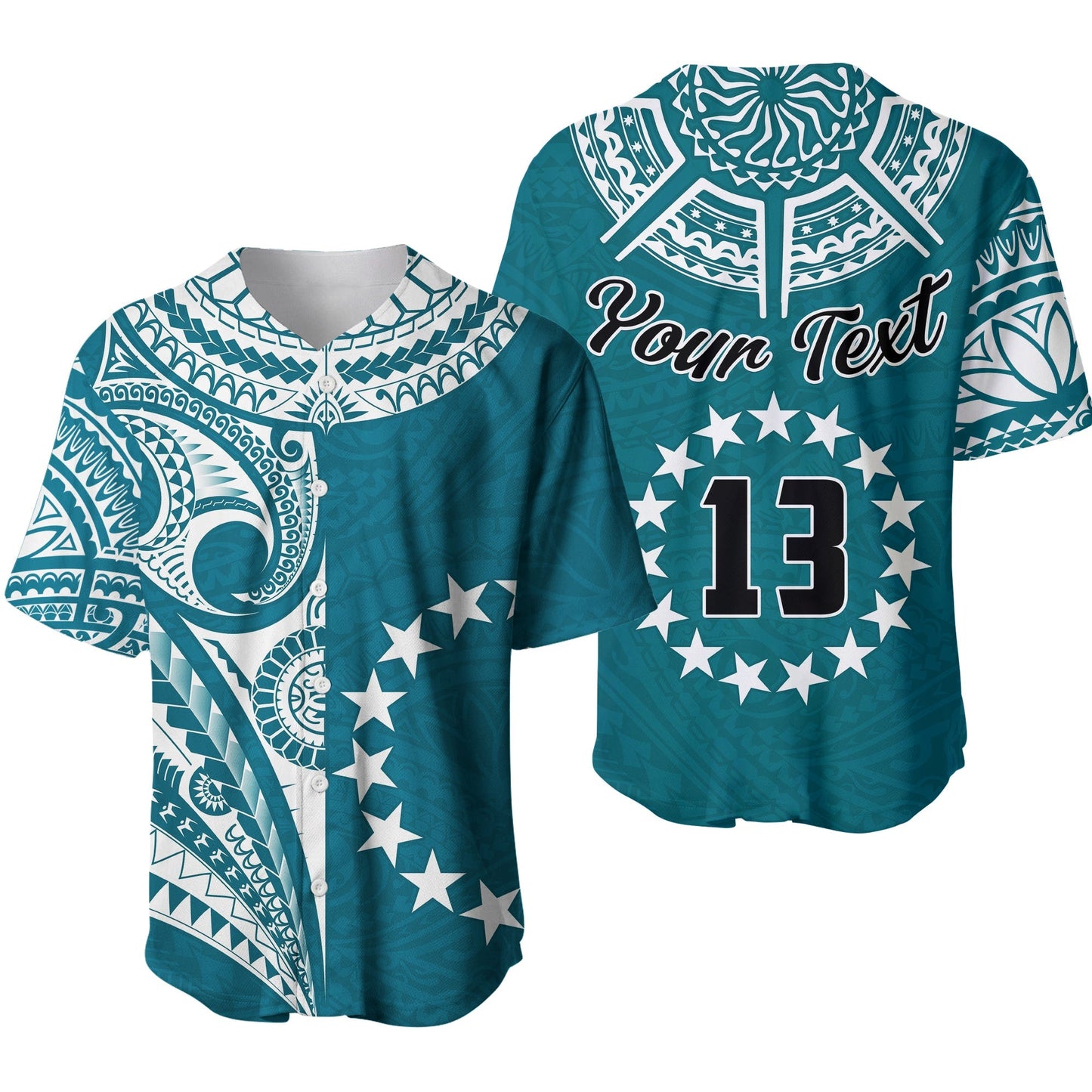 (Custom Text and Number) Cook Islands Tatau Baseball Jersey Symbolize Passion Stars Version Blue