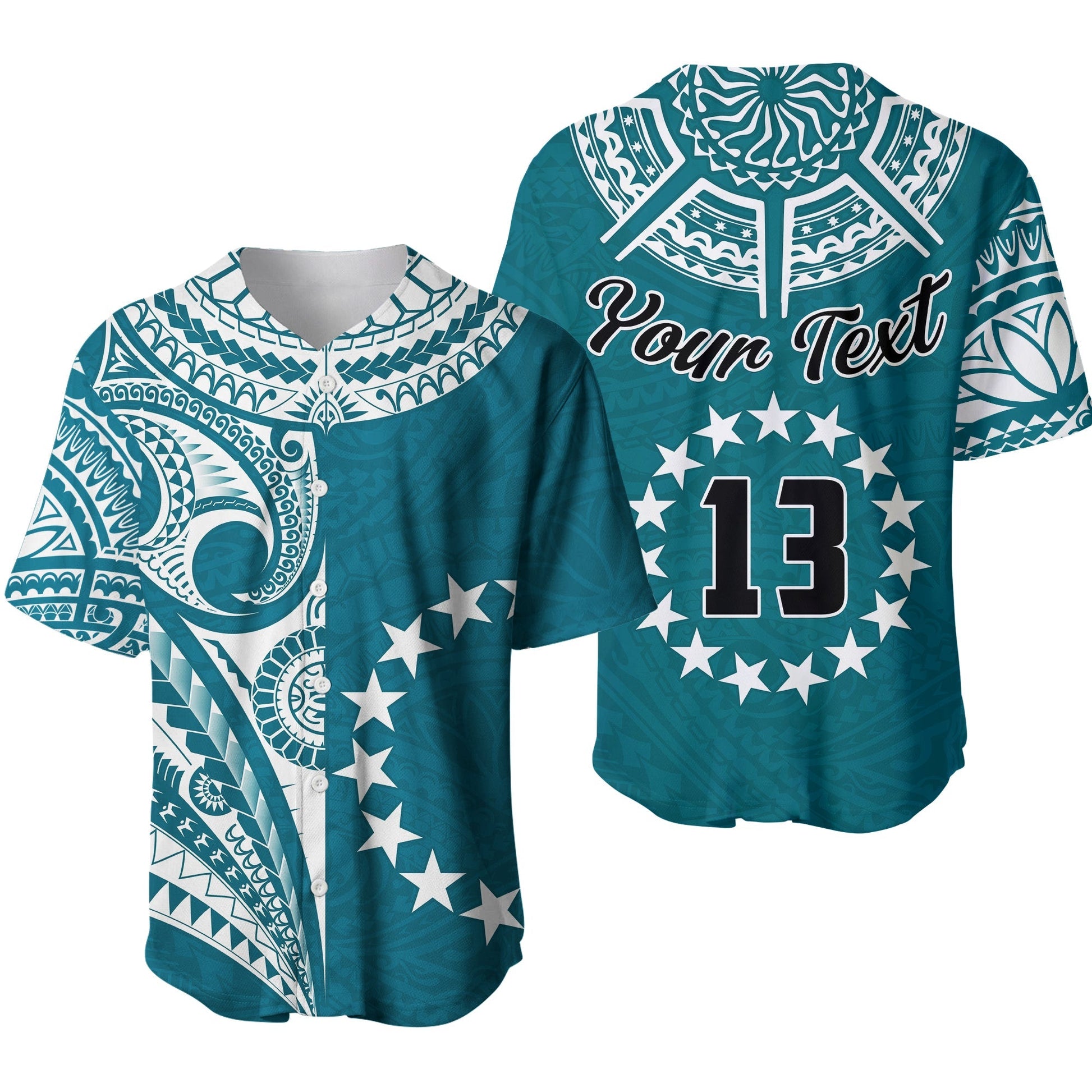 (Custom Text and Number) Cook Islands Tatau Baseball Jersey Symbolize Passion Stars Version Blue