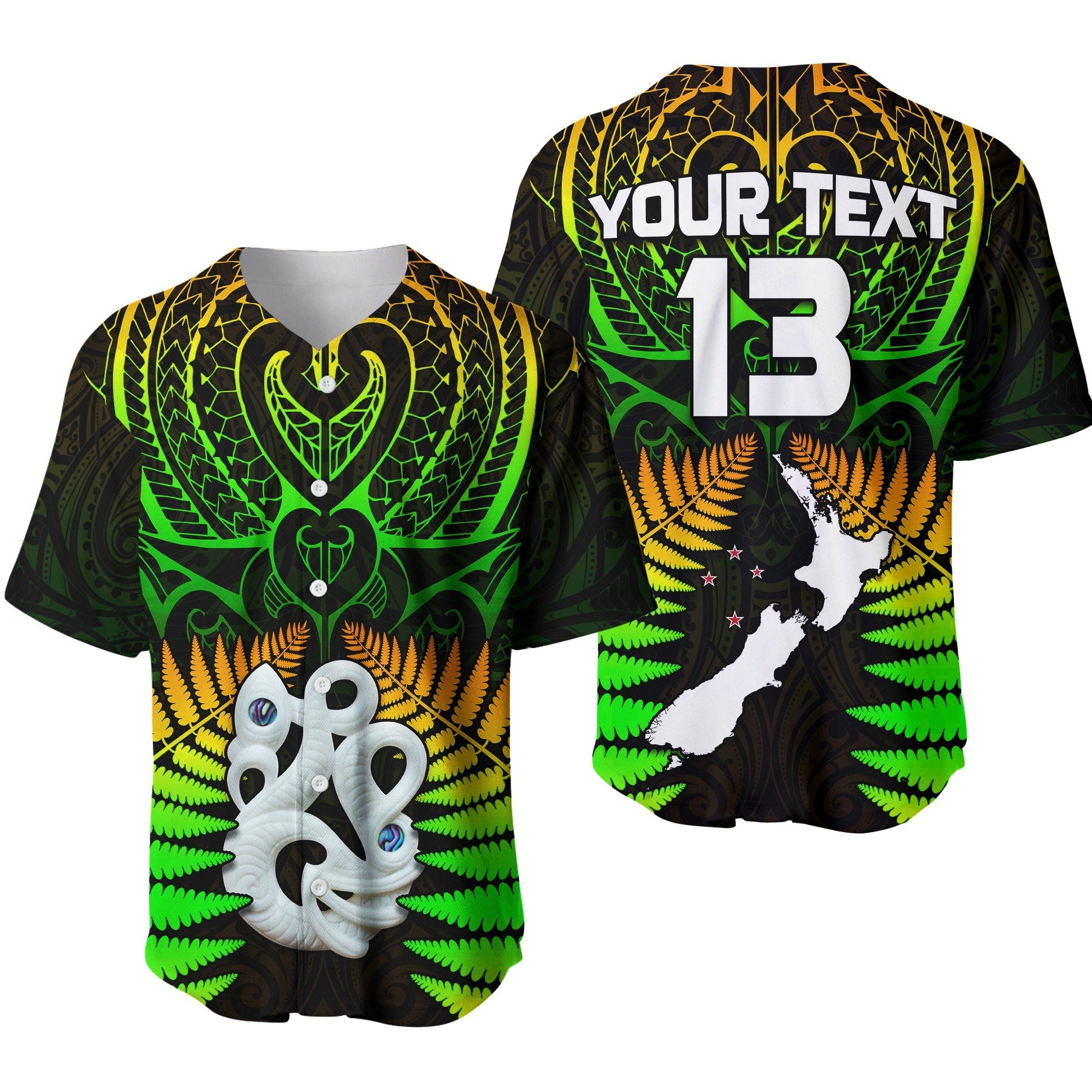 (Custom Text and Number) Aotearoa Fern Baseball Jersey New Zealand Hei Tiki Special Style