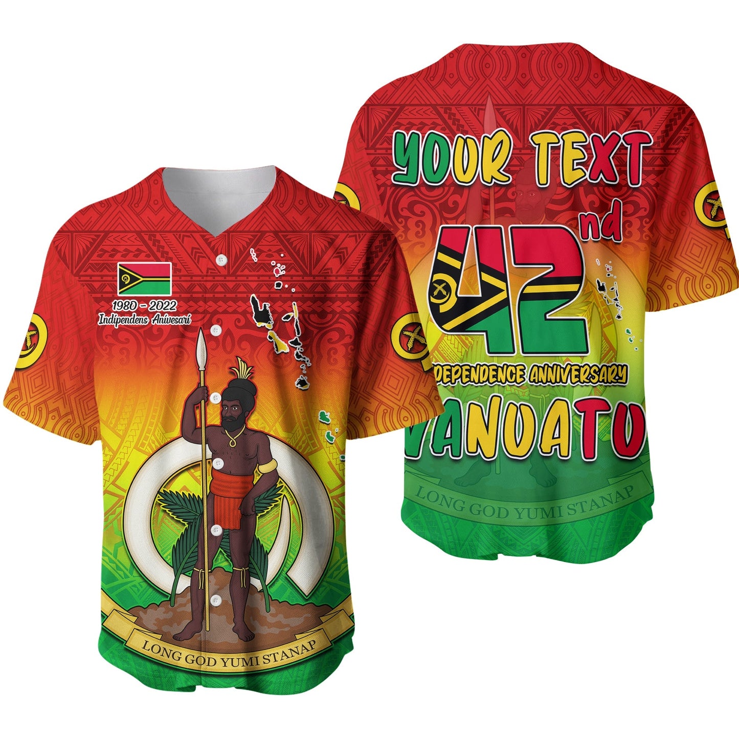 (Custom Personalised) Vanuatu Independence Day Baseball Jersey 42nd Anniversary Yumi Yumi Yumi Ver.01