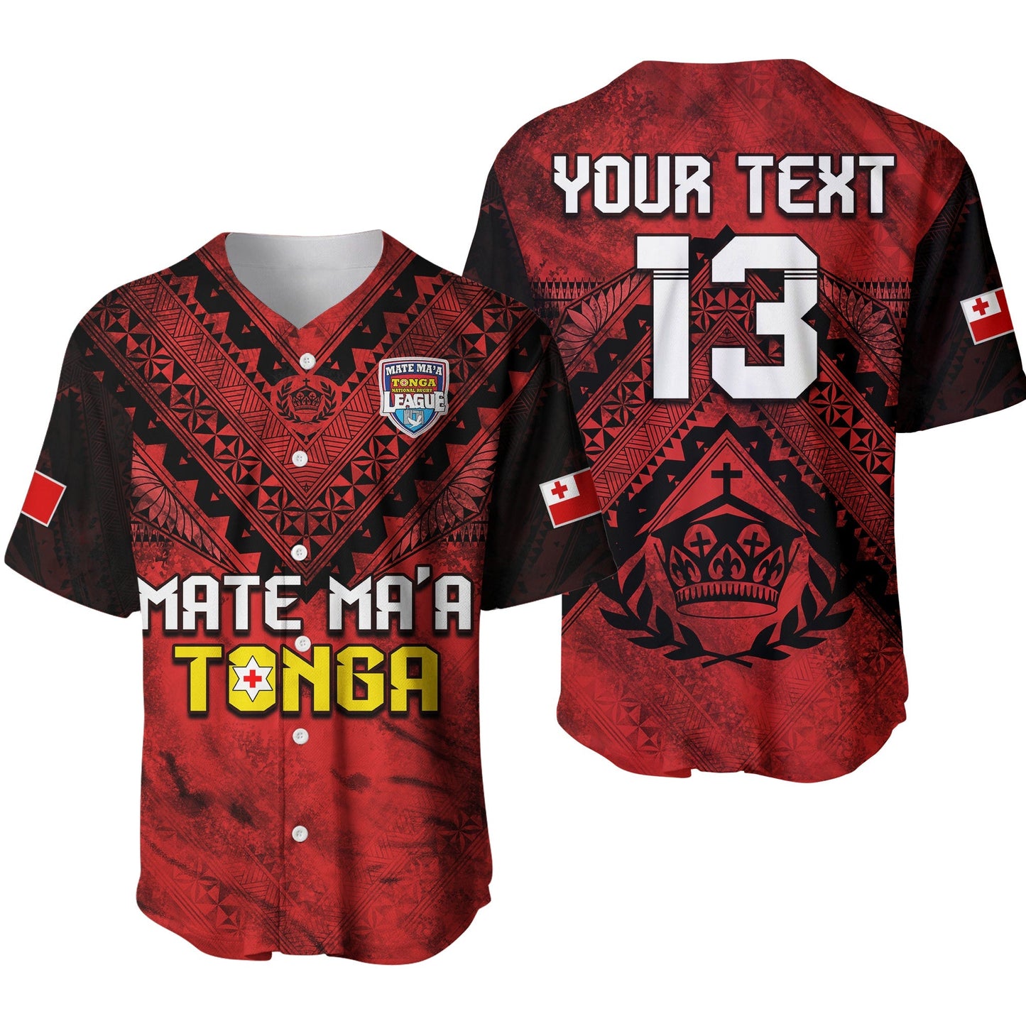 (Custom Text and Number) Tonga Rugby MMT Baseball Jersey Ngatu Mate Maa Tonga Grunge Ver.01