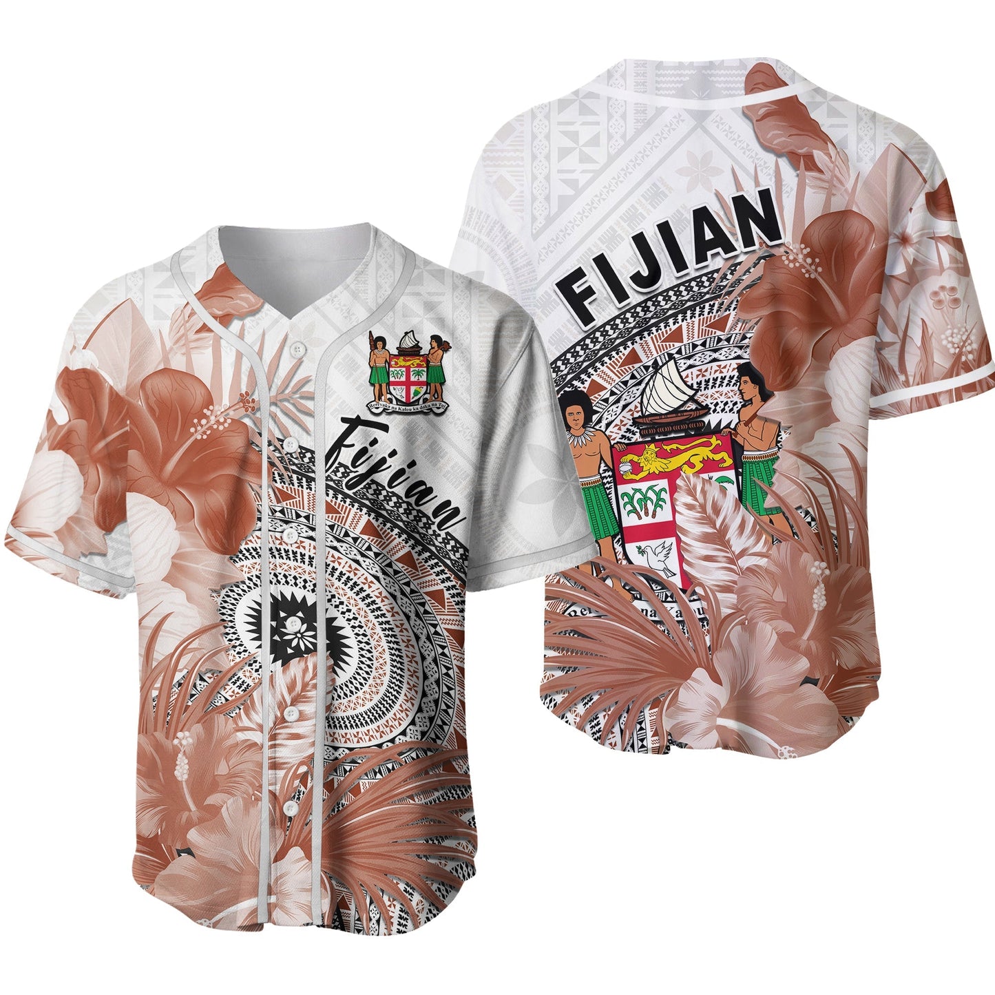 Fiji Tapa Baseball Jersey White Fijian Masi Be Loved Hibiscus Ver.02
