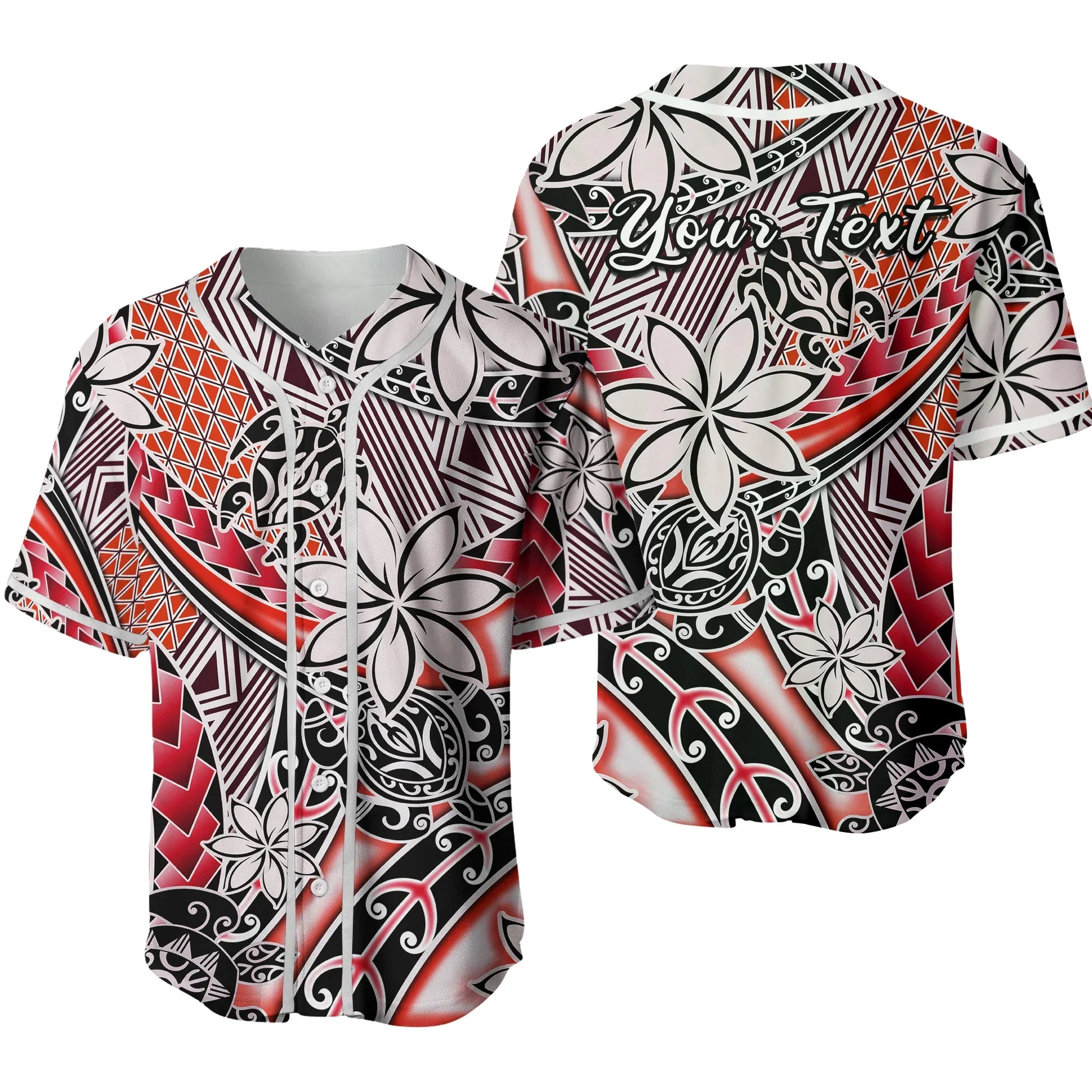 (Custom Personalised) Hawaii Baseball Jersey Tribal Plumeria With Polynesian Turtle Strip Ver.03