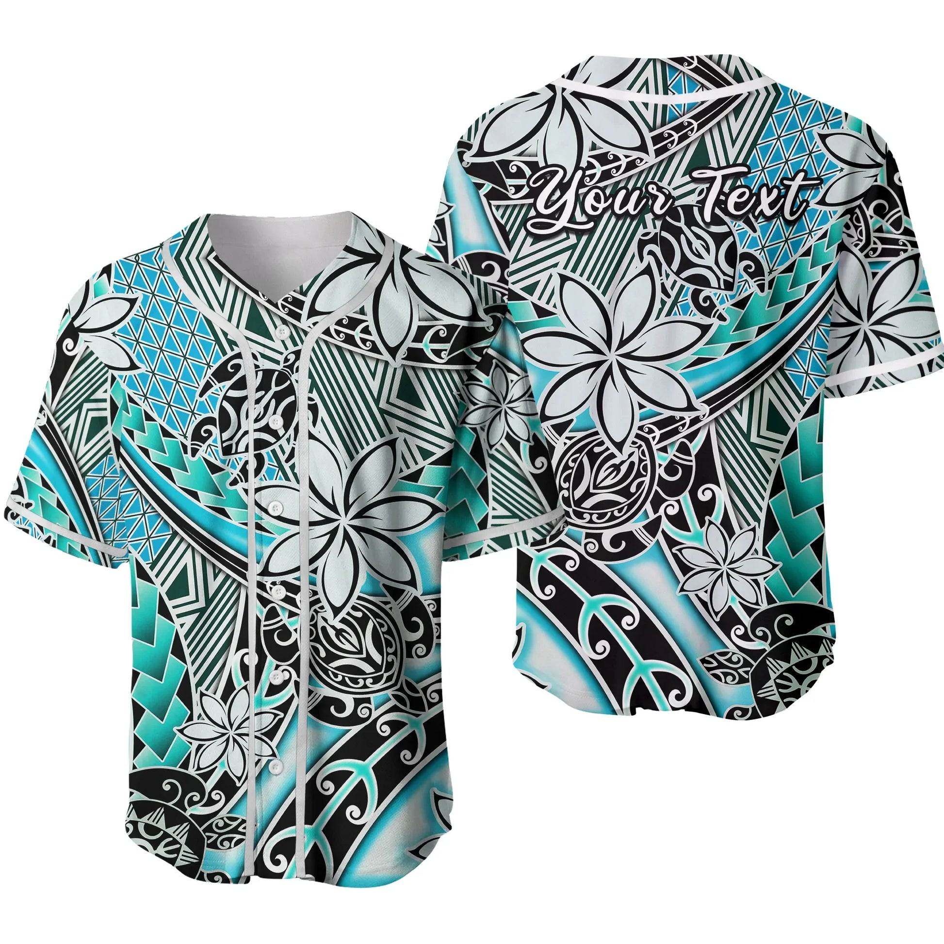 (Custom Personalised) Hawaii Baseball Jersey Tribal Plumeria With Polynesian Turtle Strip Ver.04