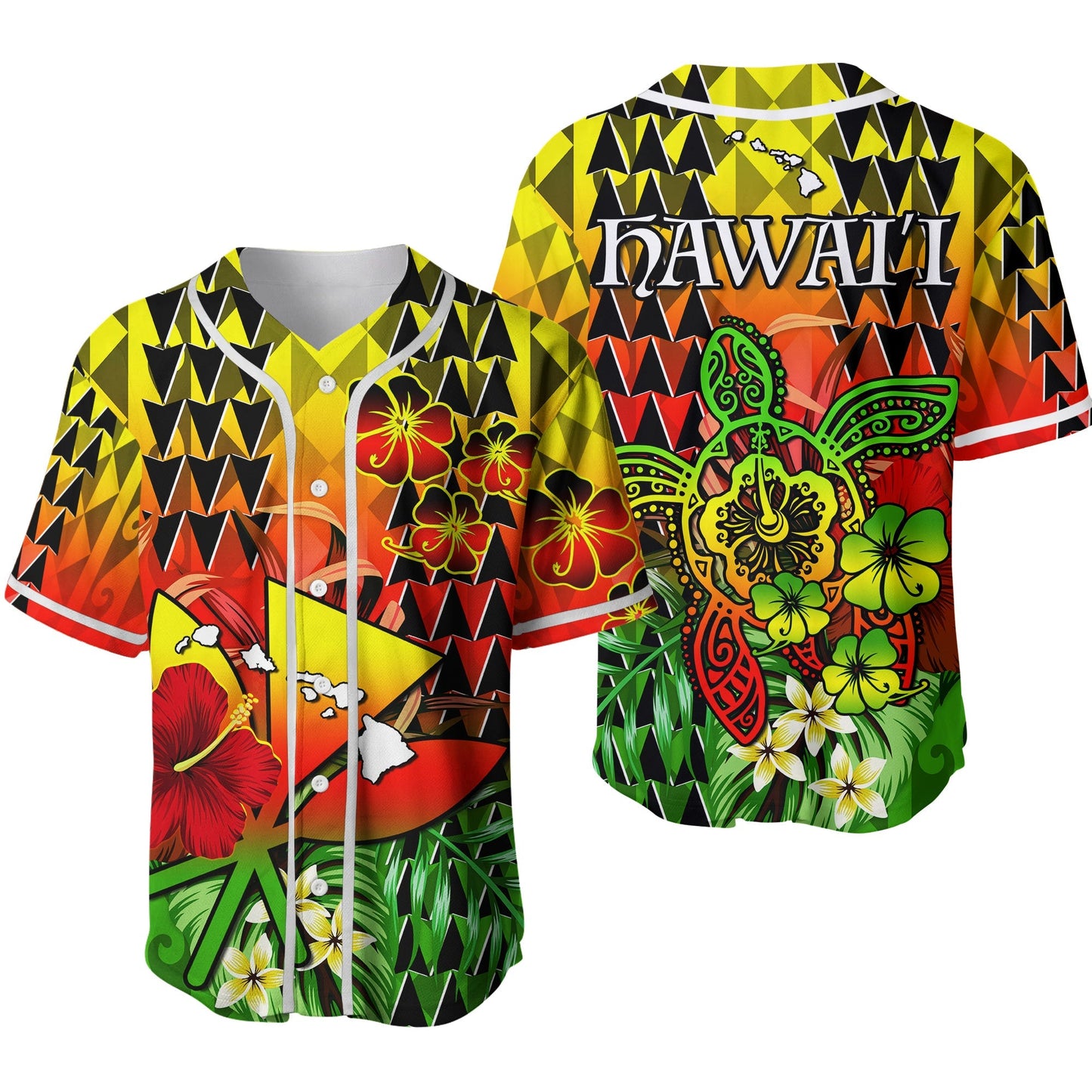 Hawaii Flowers Baseball Jersey Color Tribal Pattern Hawaiian Ver.02