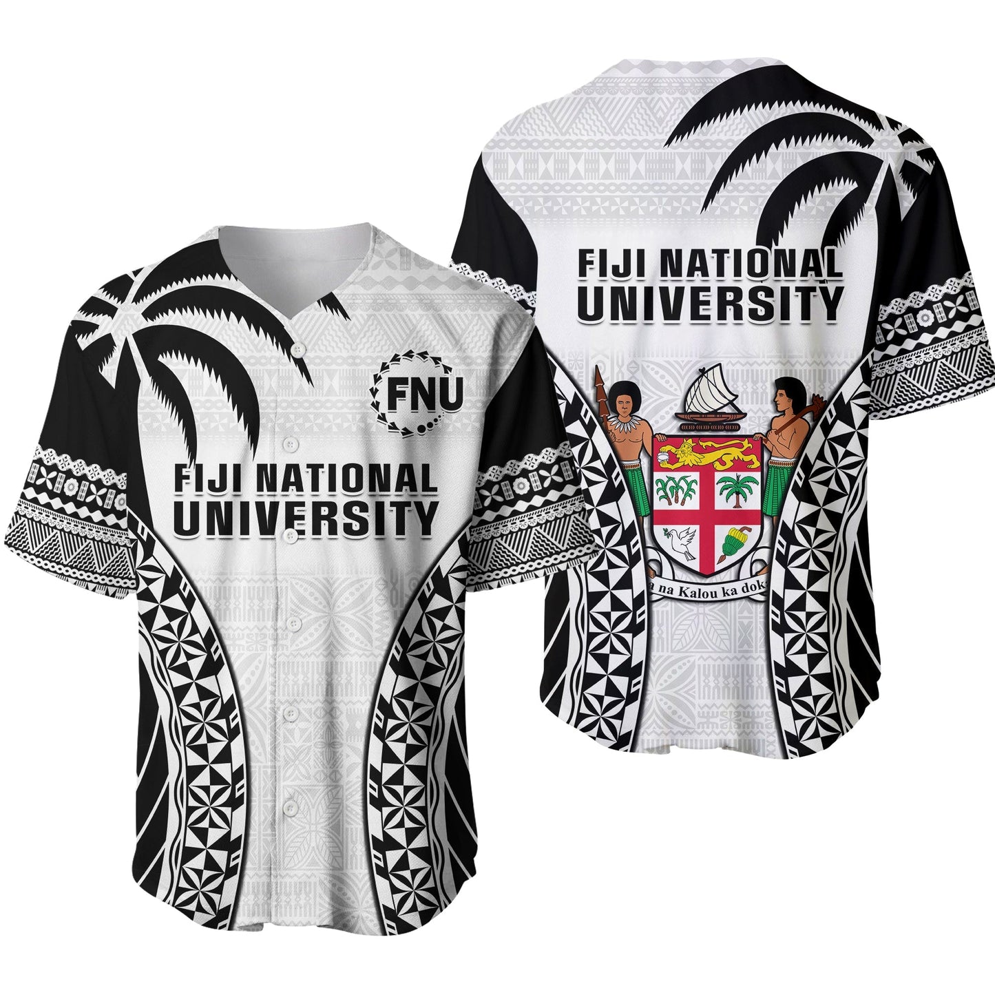 Fiji University Baseball Jersey National Fijian Tapa Pattern White Ver.01