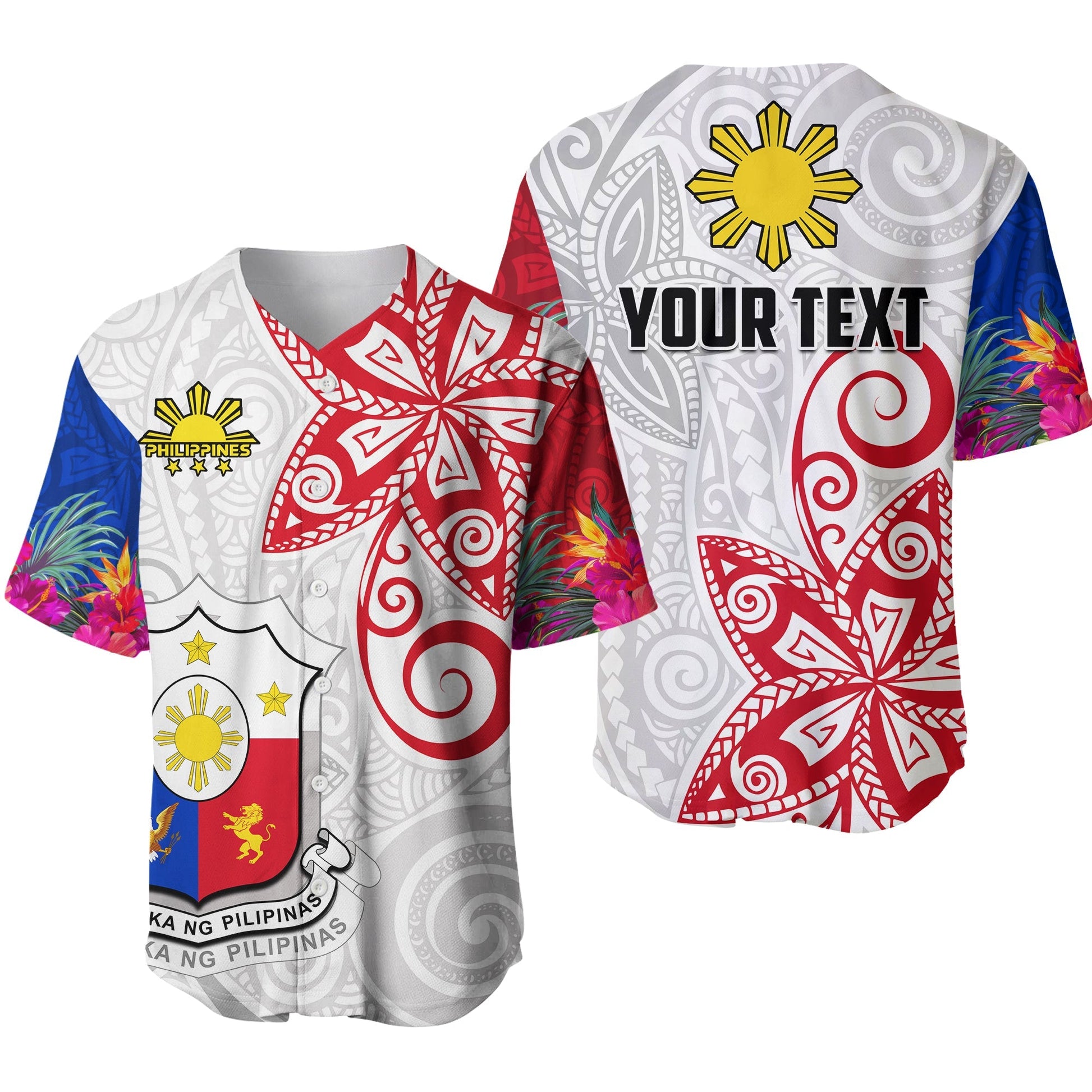 (Custom Personalised) Philippines Baseball Jersey Sun Filipino Polynesian mix Flowers Special Vibe
