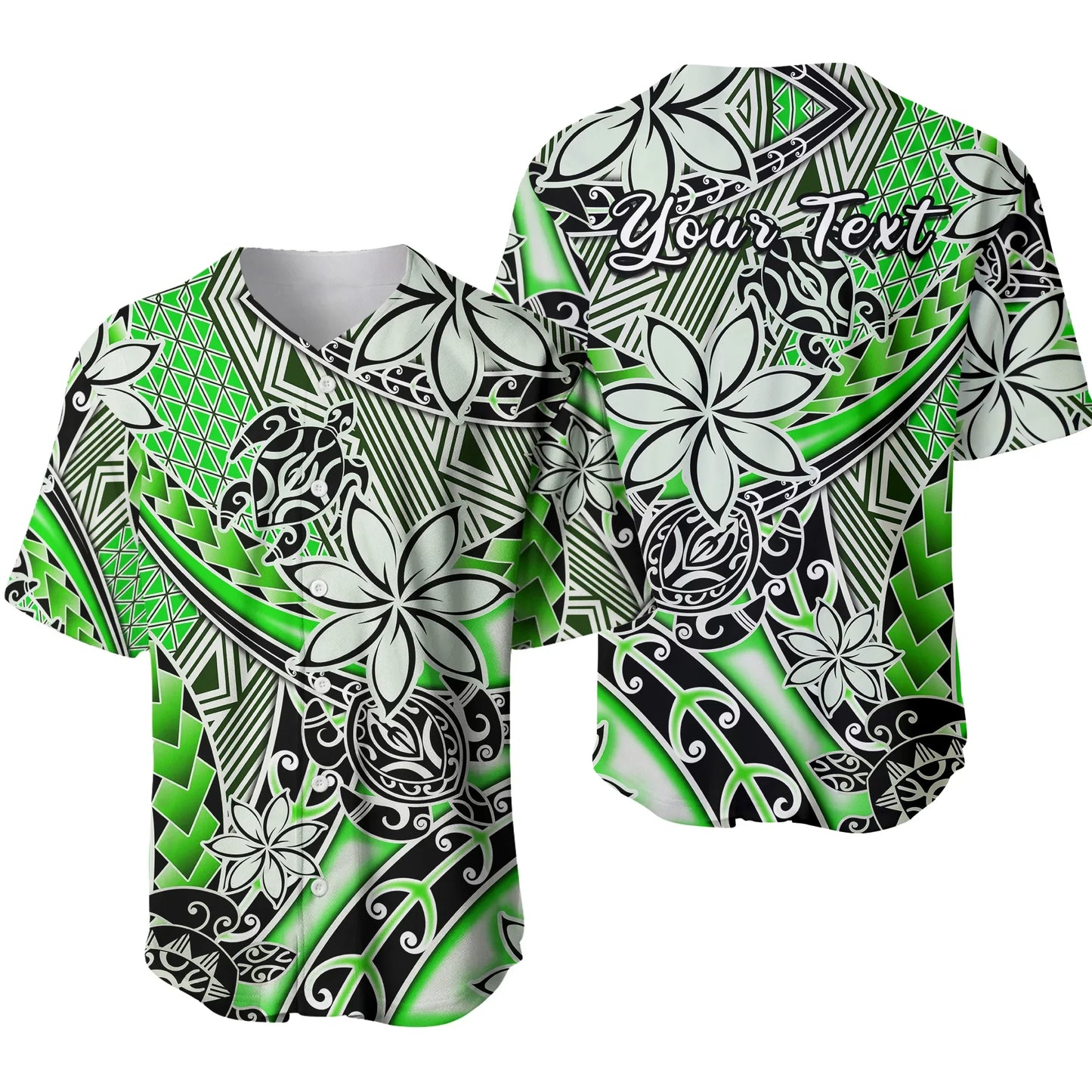 (Custom Personalised) Hawaii Baseball Jersey Tribal Plumeria With Polynesian Turtle Ver.01