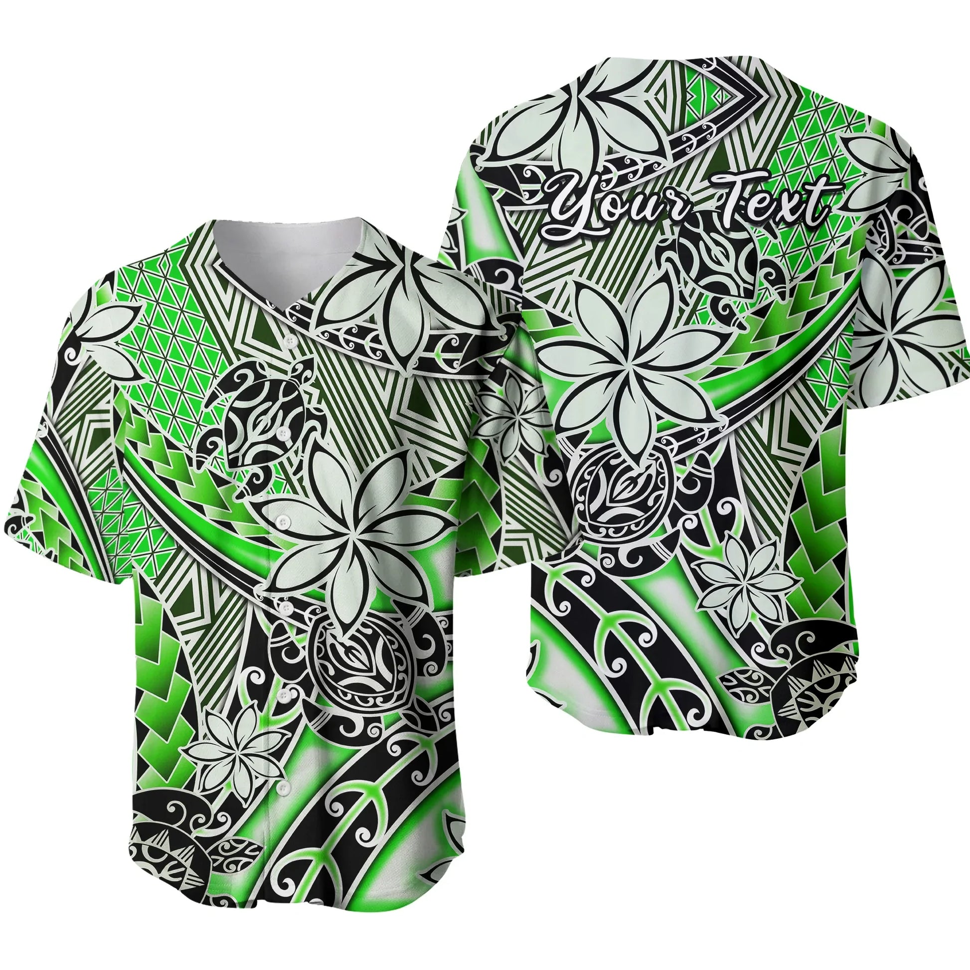(Custom Personalised) Hawaii Baseball Jersey Tribal Plumeria With Polynesian Turtle Ver.01