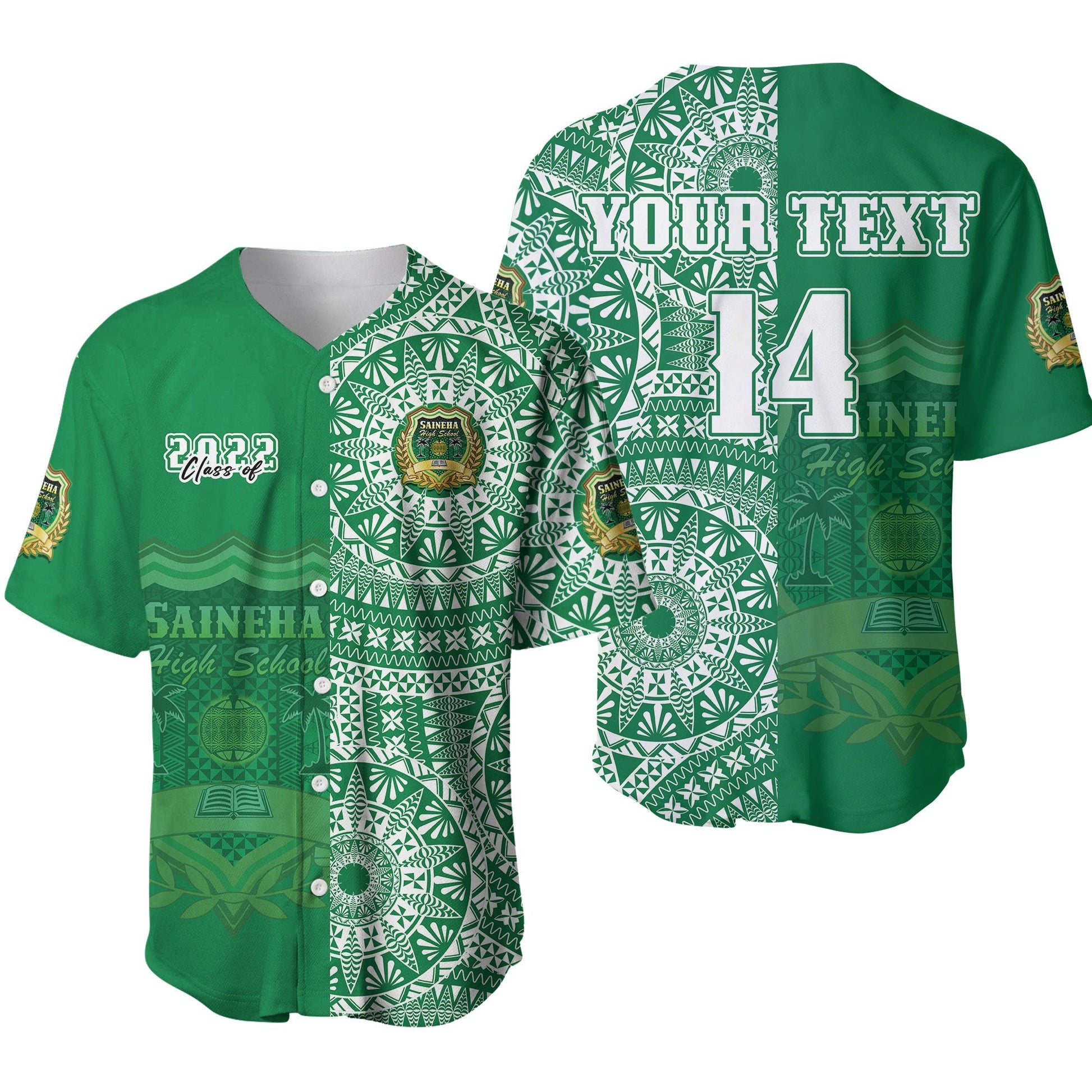 (Custom Text And Number) Tonga Saineha High School Baseball Jersey Class Of Year Tongan Ngatu Pattern