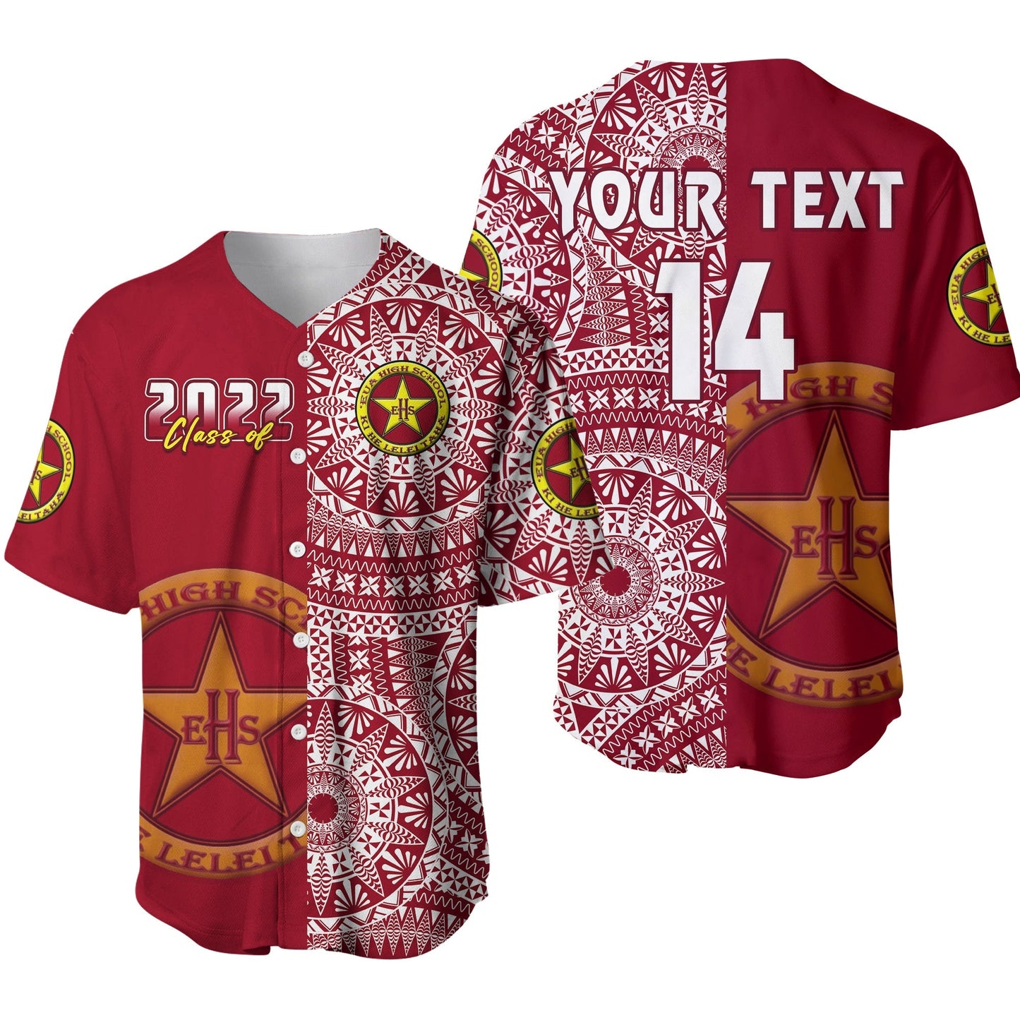 (Custom Text And Number) Tonga Eua High School Baseball Jersey Class Of Year Tongan Ngatu Pattern