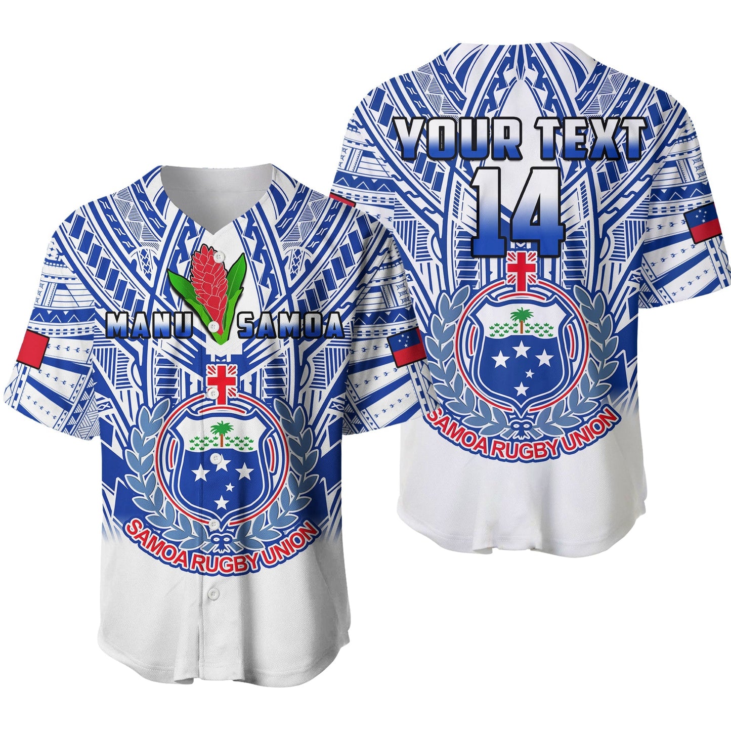 (Custom Text And Number) Samoa Rugby Baseball Jersey Manu Samoa 7s Ginger White Polynesian