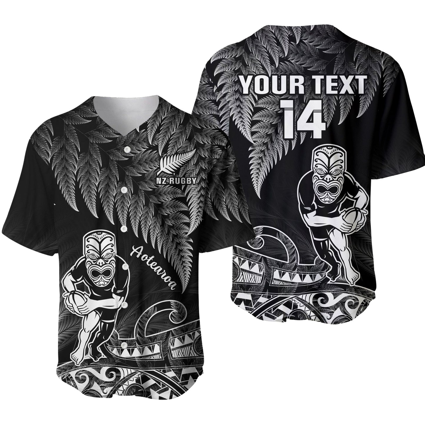(Custom Text And Number) New Zealand Silver Fern Rugby Baseball Jersey All Black Koru Maori Ver.01