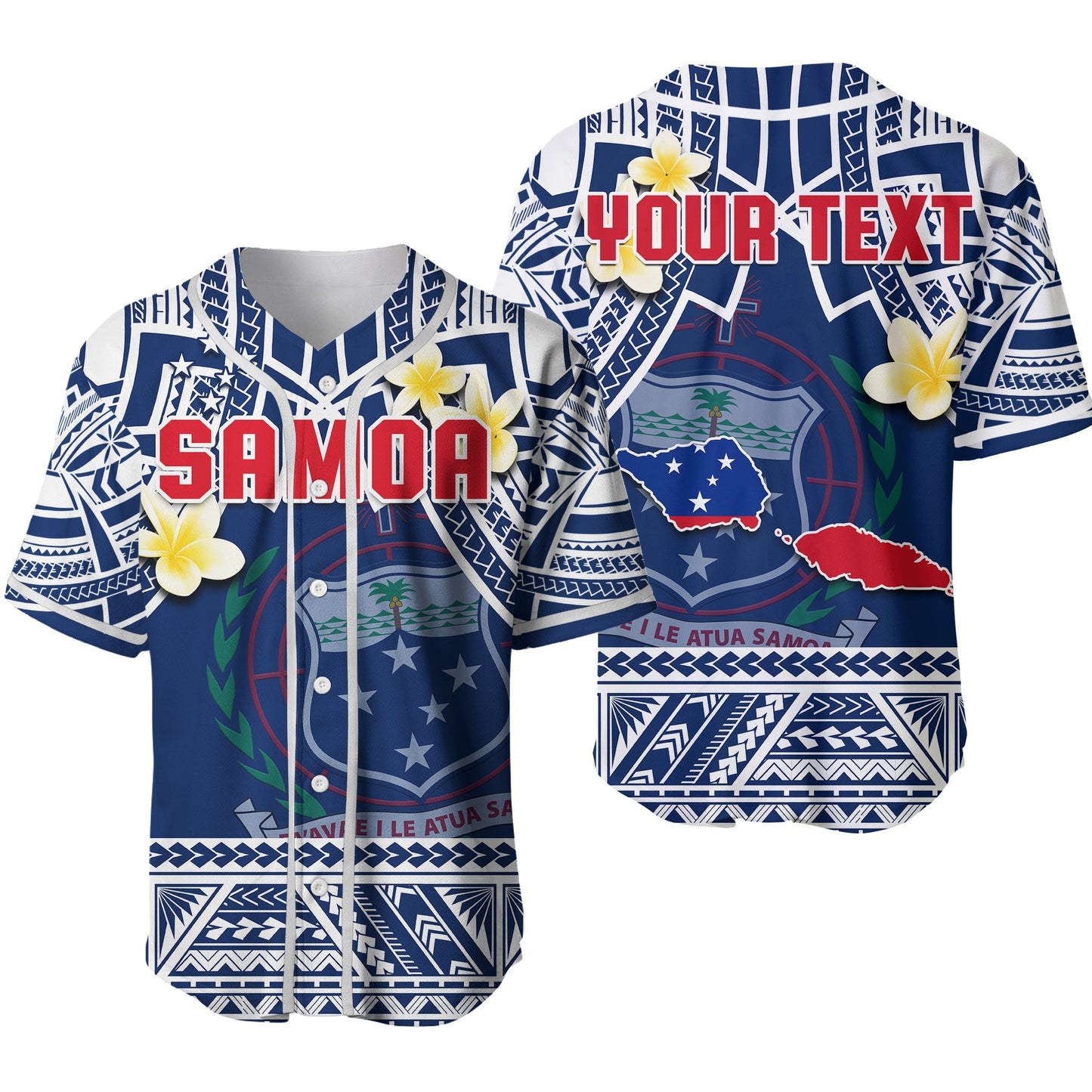(Custom Personalised) Samoa Baseball Jersey Samoan Plumeria Flowers Mix Polynesian Pattern 02