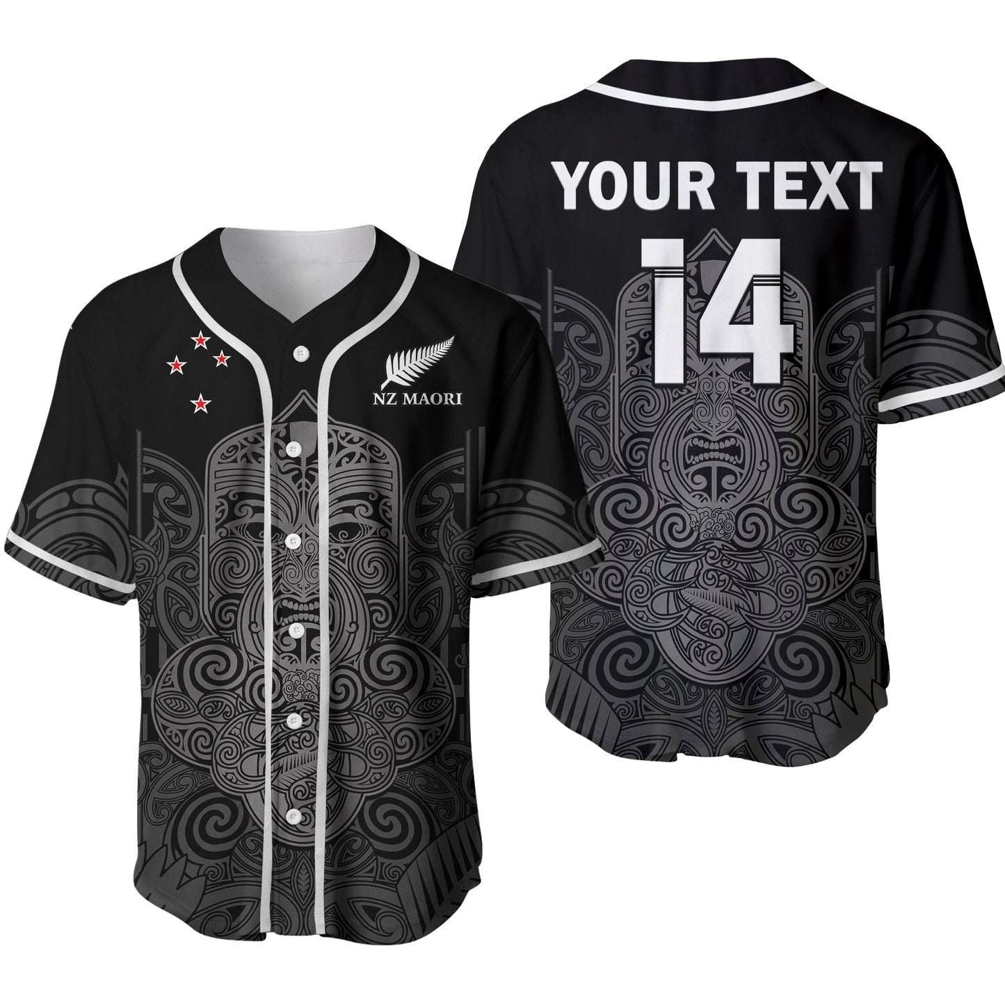 (Custom Text And Number) New Zealand Tiki Rugby Baseball Jersey NZ Maori Koru Pattern Ver.02
