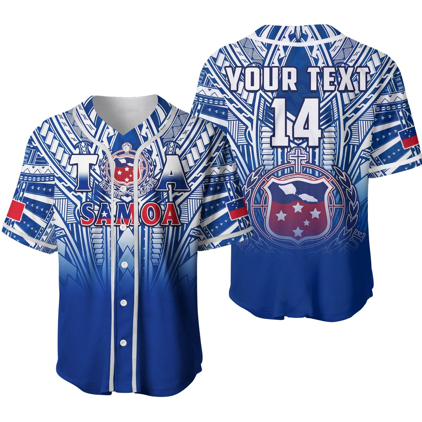 (Custom Text And Number) Samoa Rugby Baseball Jersey Personalise Toa Samoa Polynesian Pacific Navy Version Ver.02