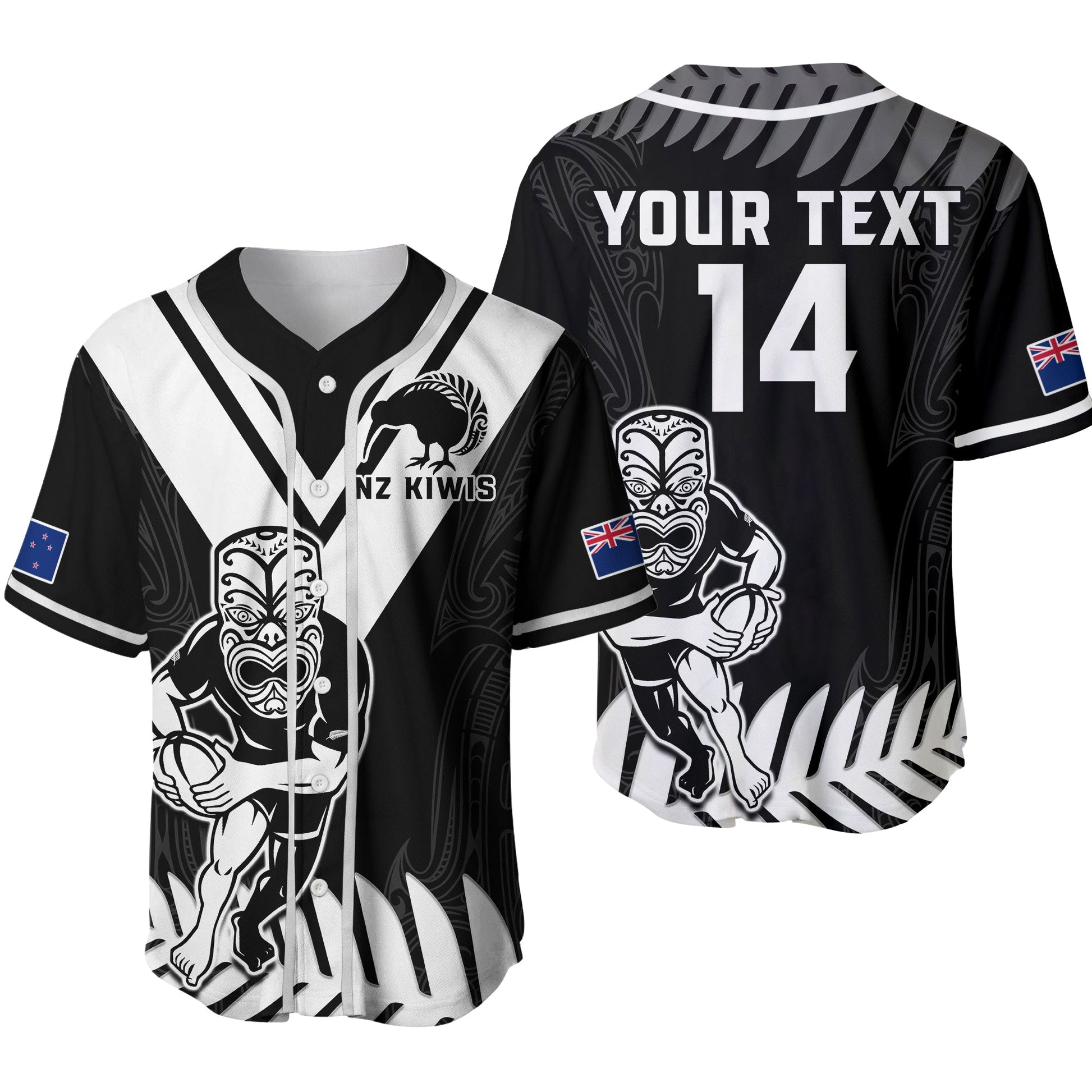 (Custom Text And Number) New Zealand Silver Fern Rugby Baseball Jersey Ver.02 NZ Kiwi Pacific Maori Sporty