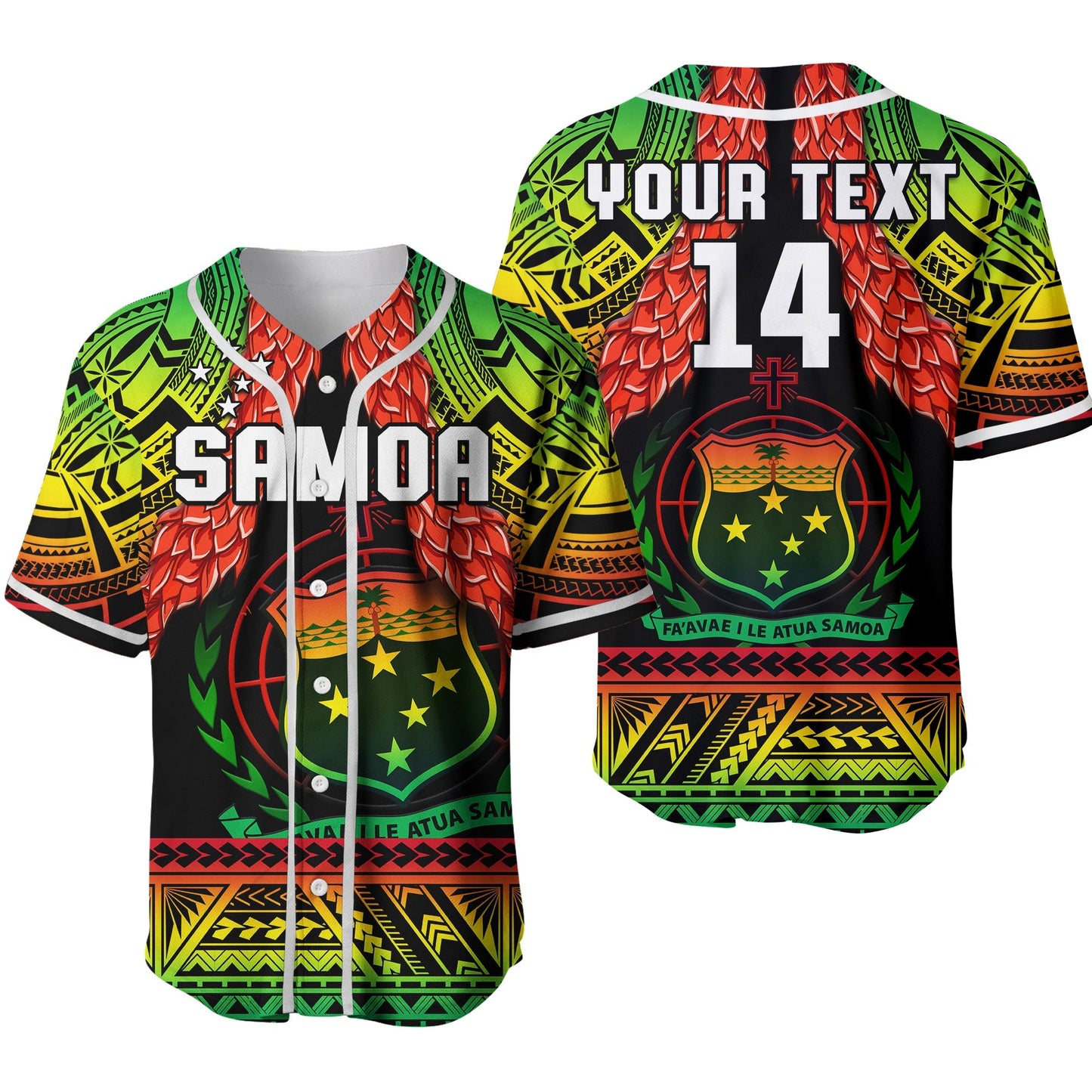 (Custom Text And Number) Samoa Rugby Baseball Jersey Teuila Torch Ginger Gradient Style 02