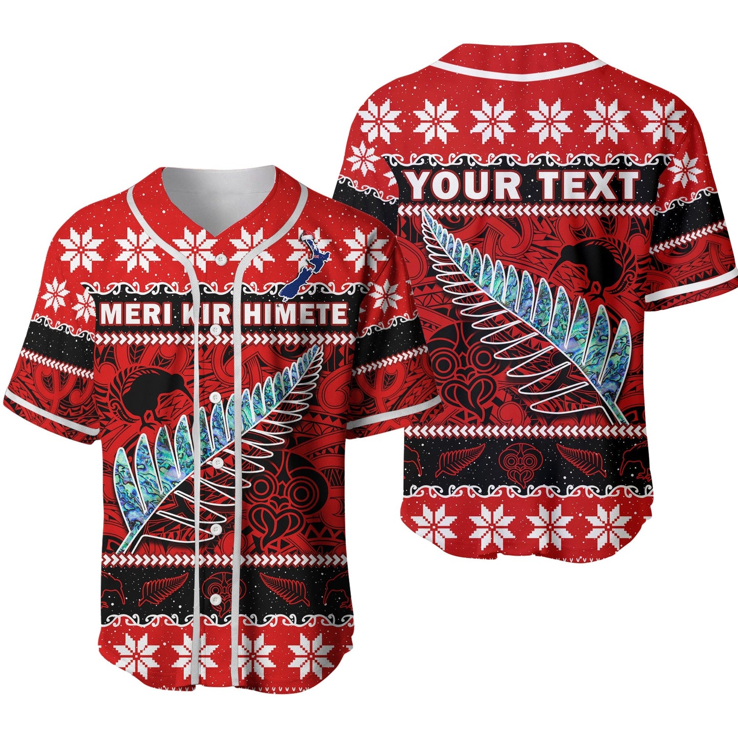(Custom Personalised) New Zealand Christmas Baseball Jersey Paua Shell Silver Fern Meri Kirihimete Ver.02