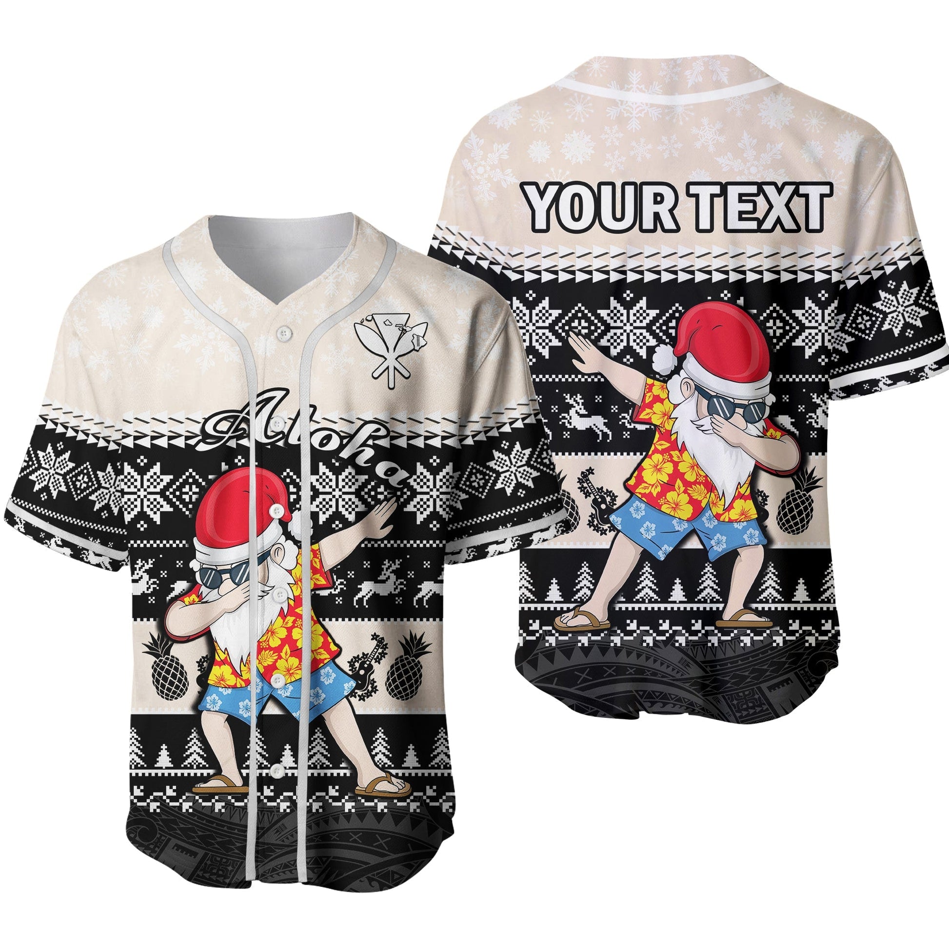 (Custom Personalised) Hawaii Mele Kalikimaka Baseball Jersey Dabbing Santa Black Merry Christmas Ver.02