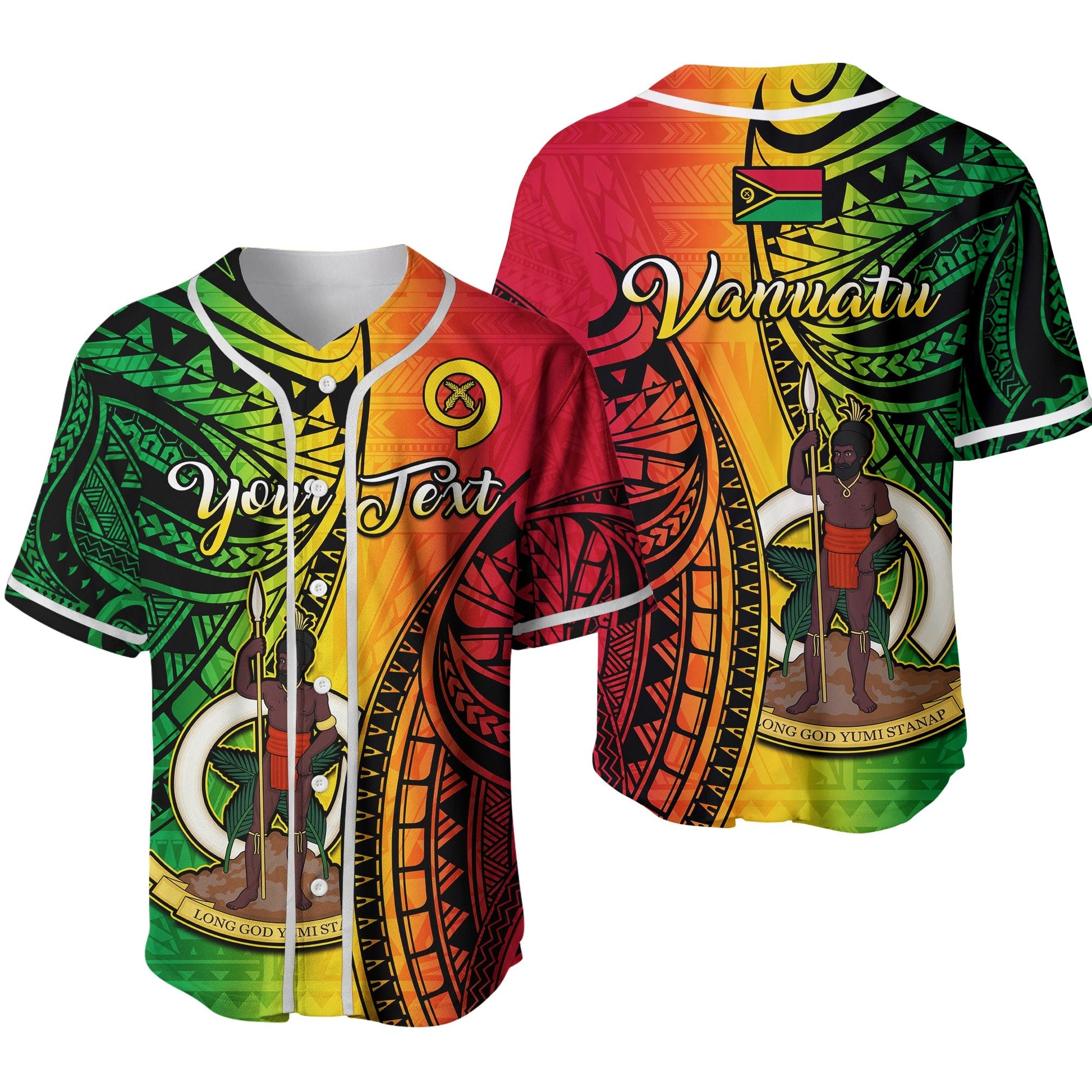 (Custom Personalised) Vanuatu Baseball Jersey Luganville Polynesian Reggae Coat Of Arms Ver.02