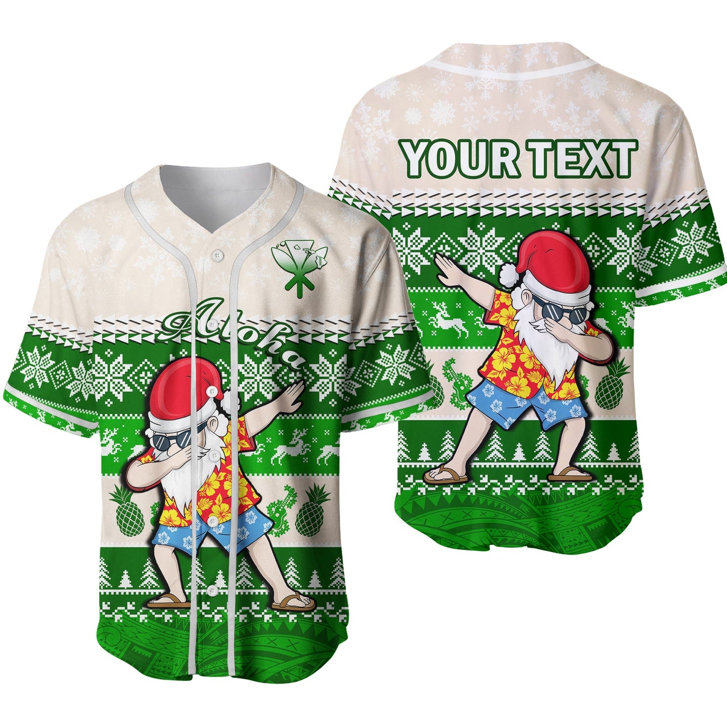(Custom Personalised) Hawaii Mele Kalikimaka Baseball Jersey Dabbing Santa Green Merry Christmas Ver.02